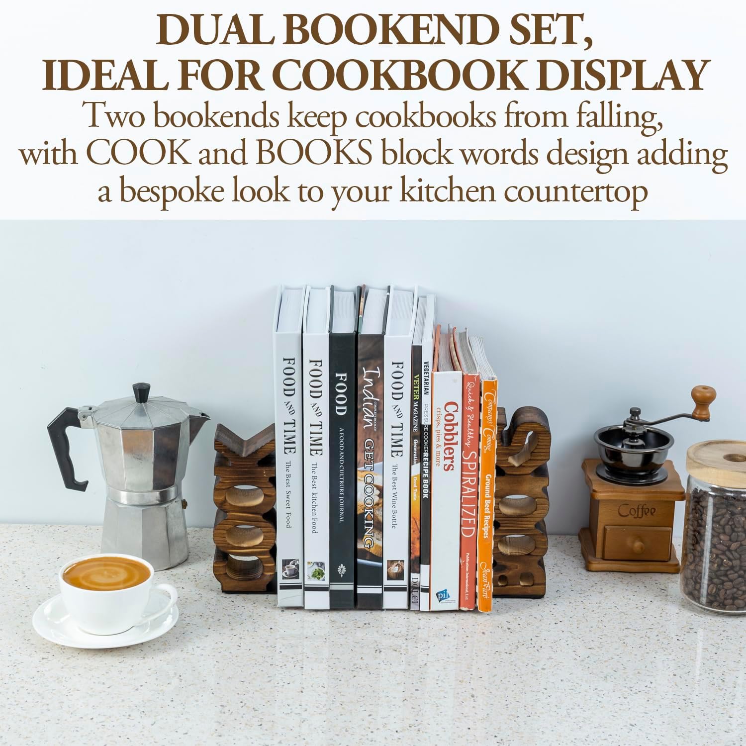 MyGift Rustic Burnt Wood Bookends for Kitchen