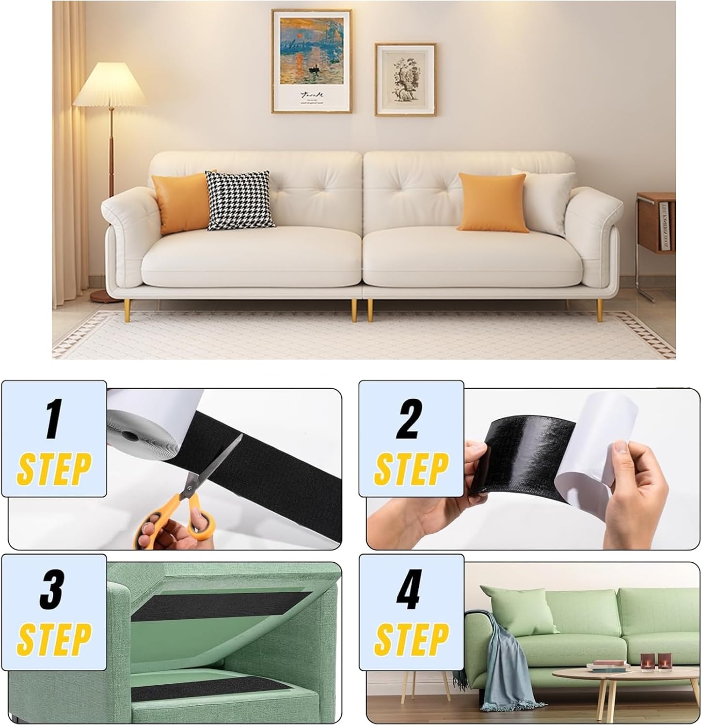 Non Slip Couch Cushion Grips with Hook and Loop Tape
