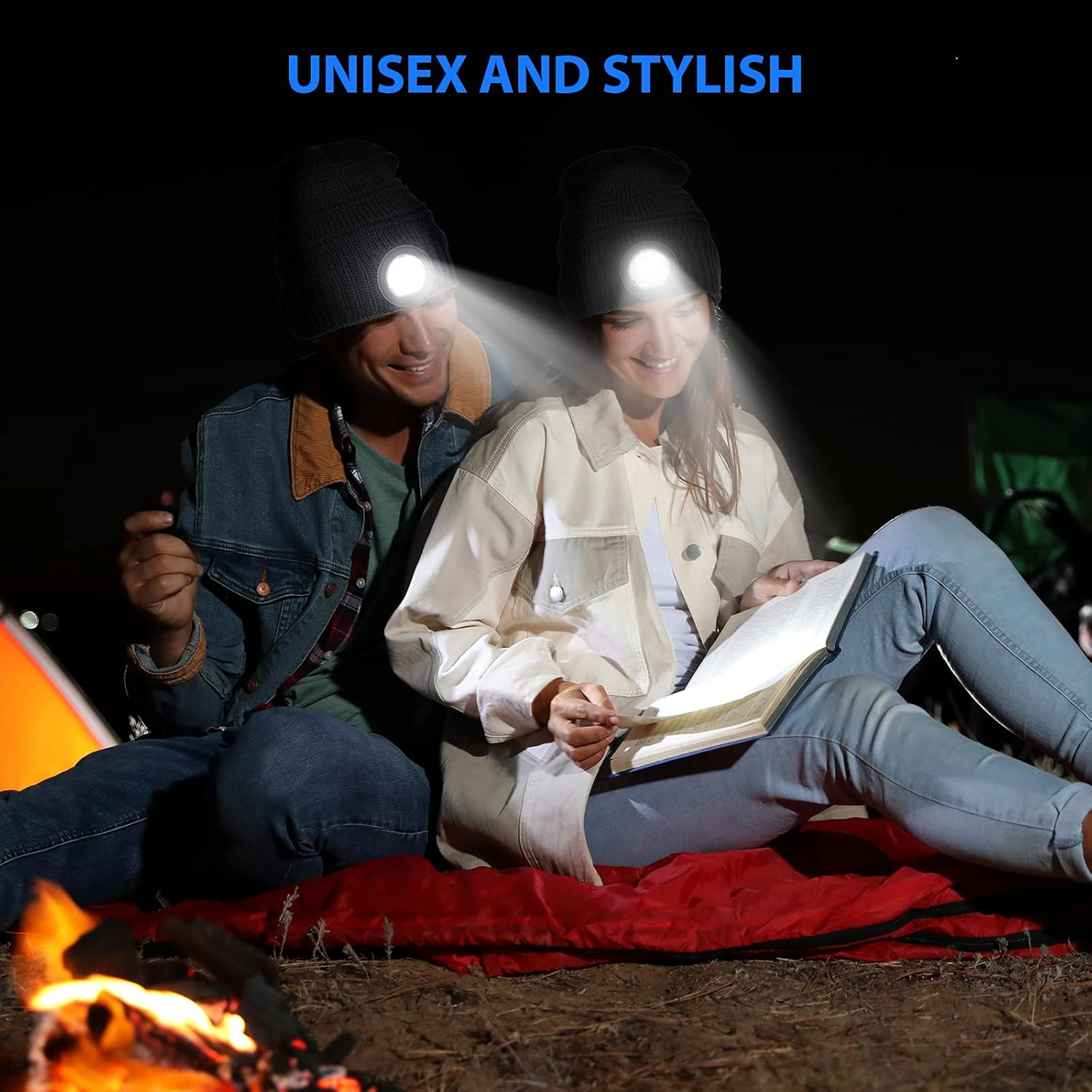 HIGHEVER LED Beanie Hat with Light Hands-Free Winter Headlamp for Men