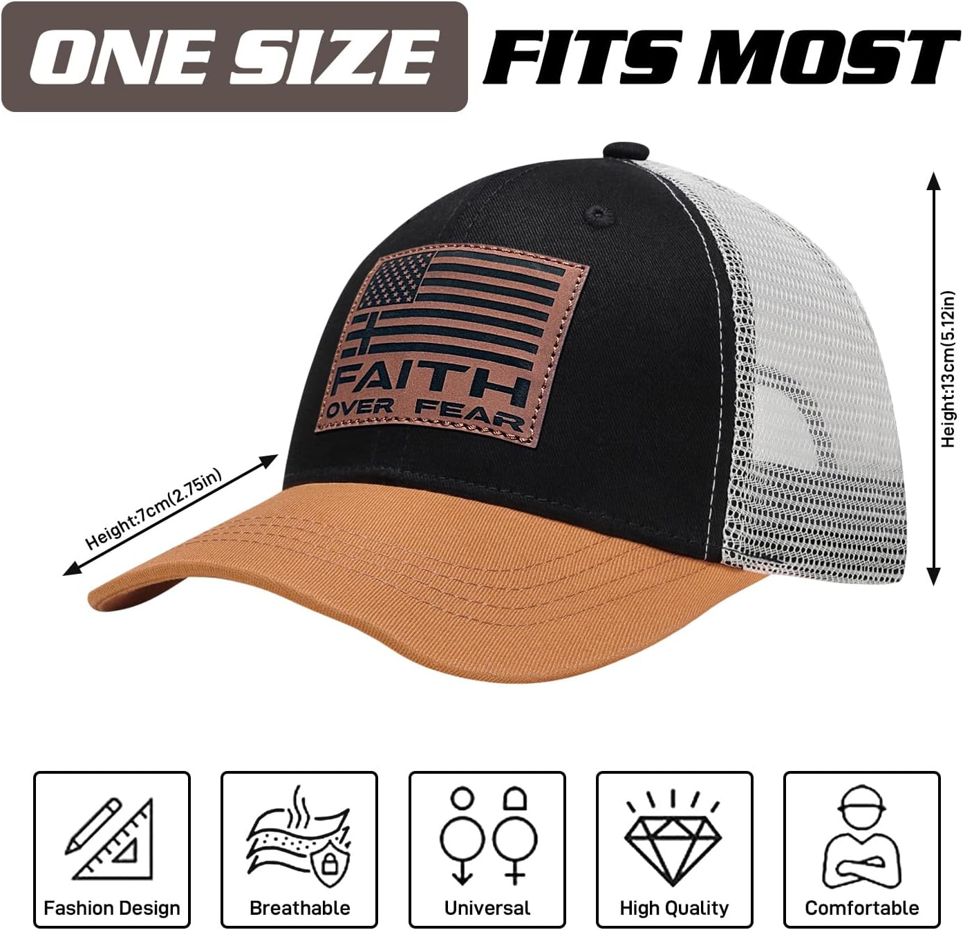 Faith Over Fear Leather Cross Baseball Cap for Men 1