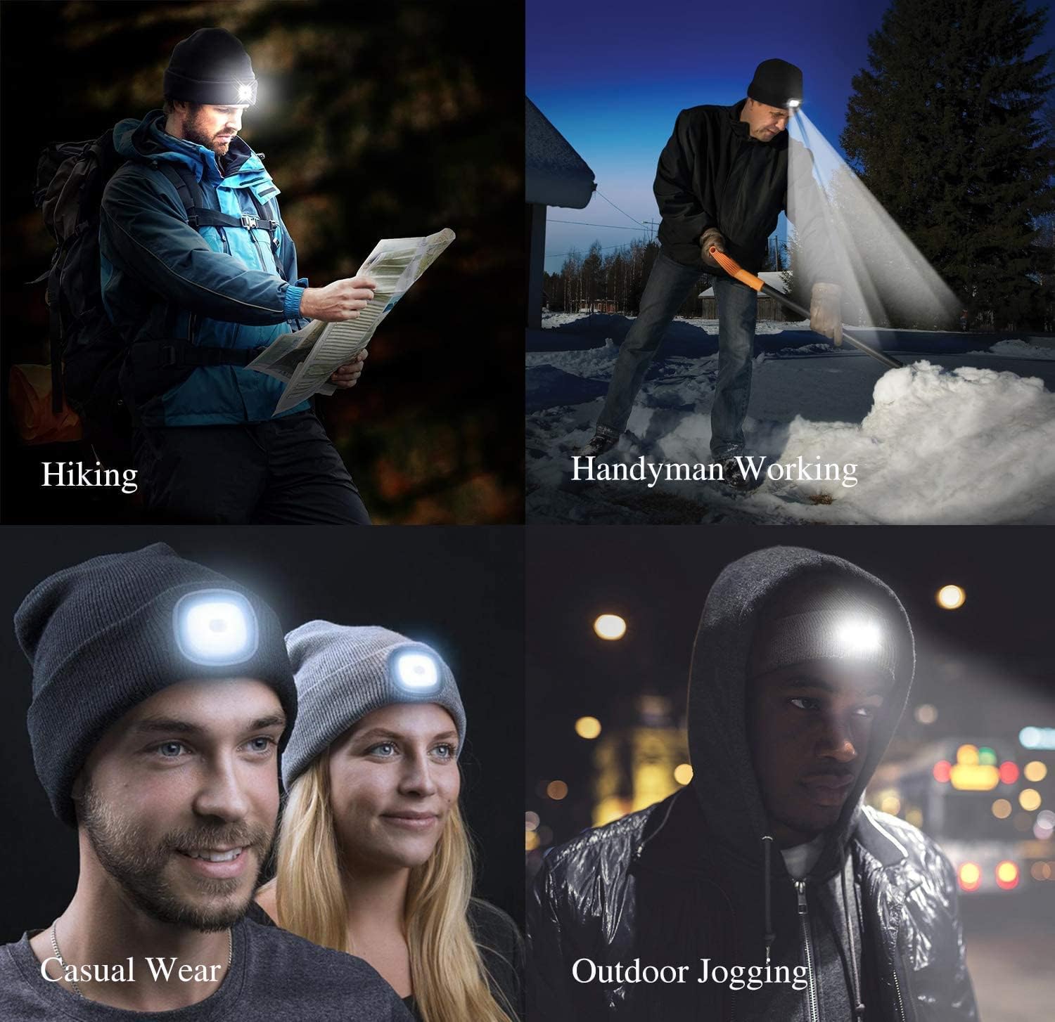 USB Rechargeable LED Headlamp Beanie Cap - Rose Red