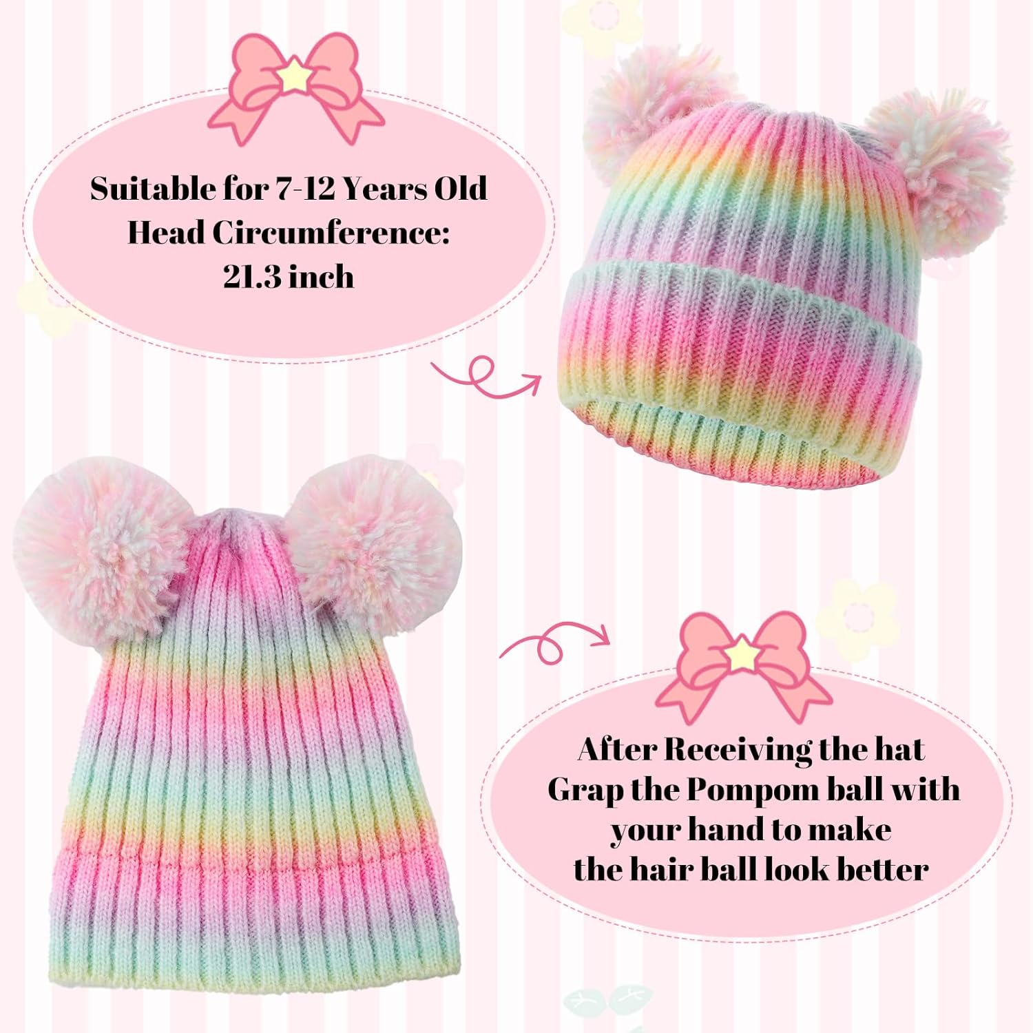 ACTLATI Kids Winter Knitted Beanie with Pom Pom Ears