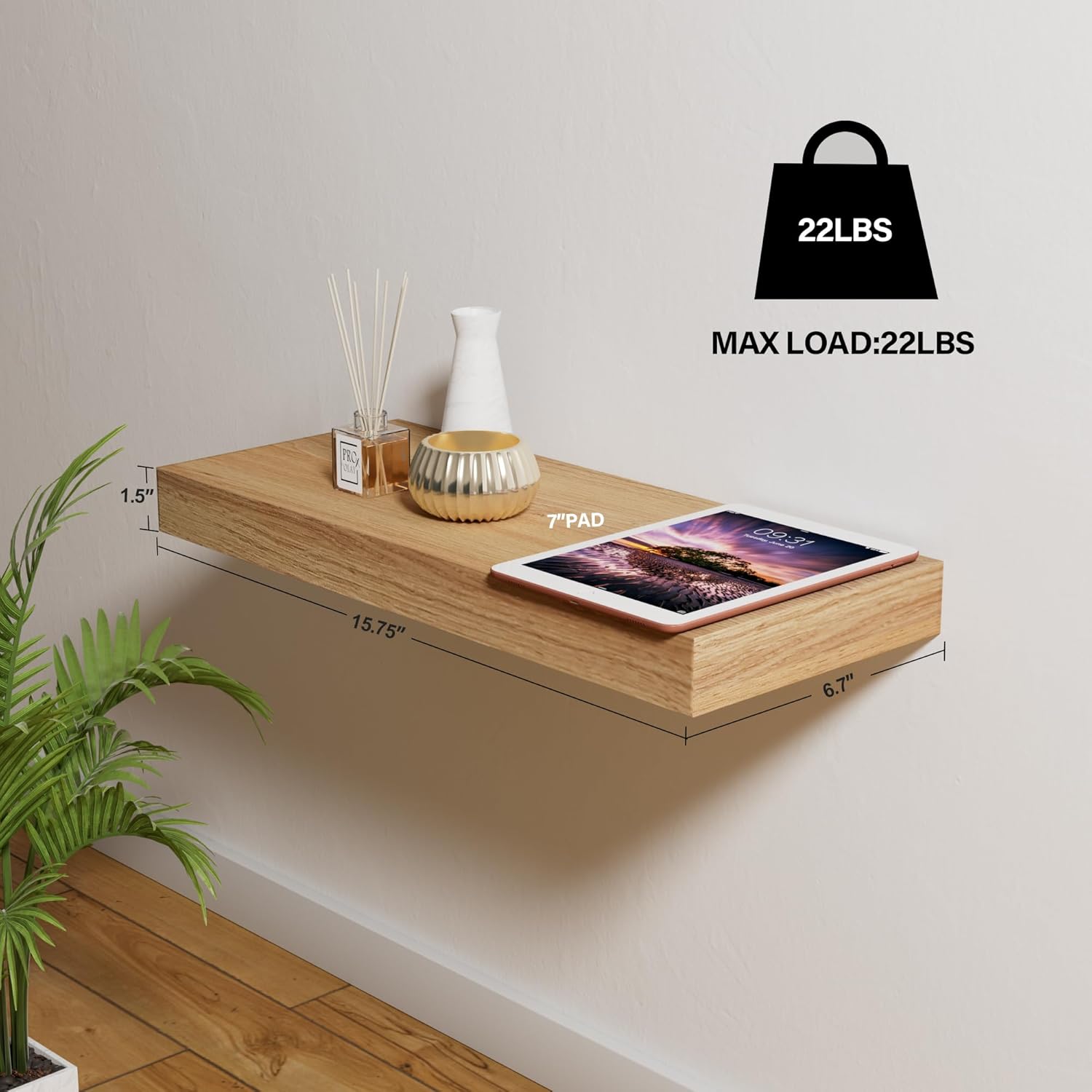 INHABIT UNION 157in Oak Floating Wall Shelves