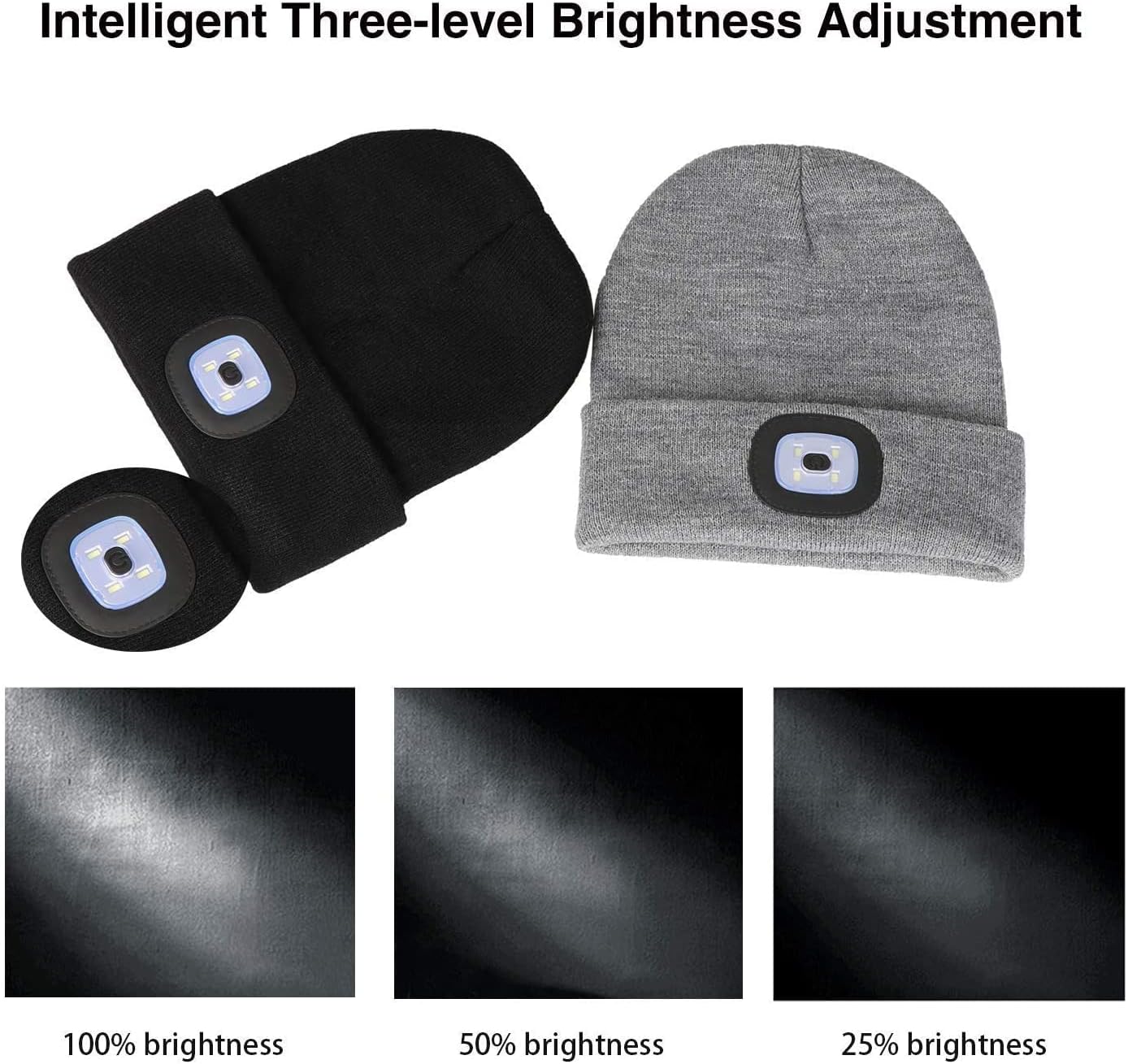 USB Rechargeable LED Headlamp Beanie Cap - Rose Red