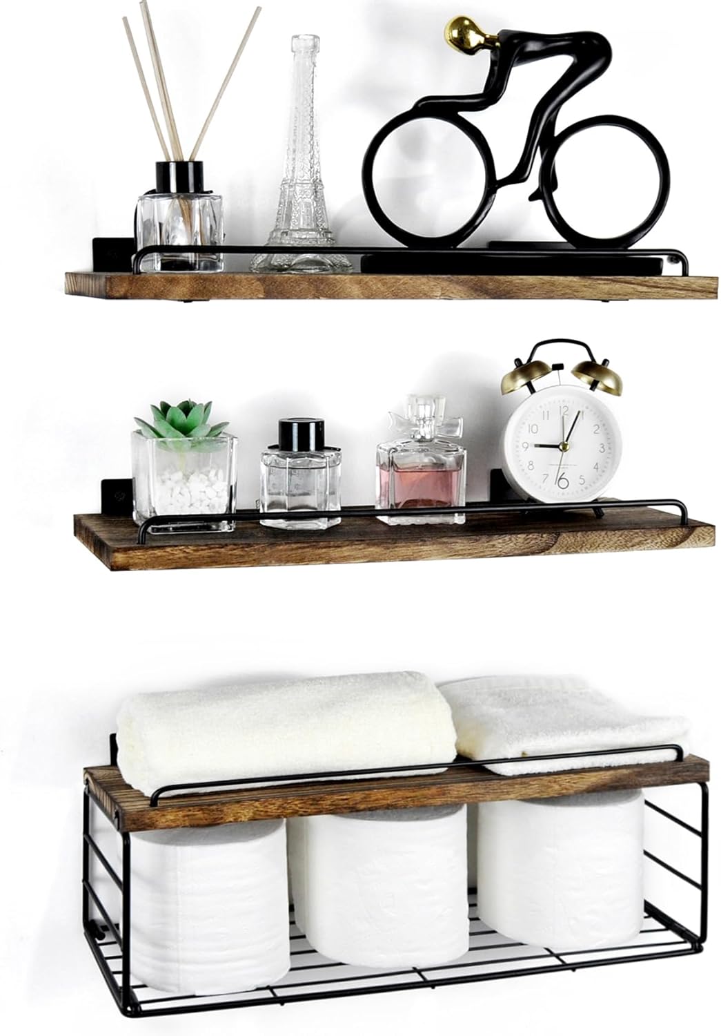 Bathroom Shelves Over Toilet with Guardrail Dark Brown 162 Inch Set of 3
