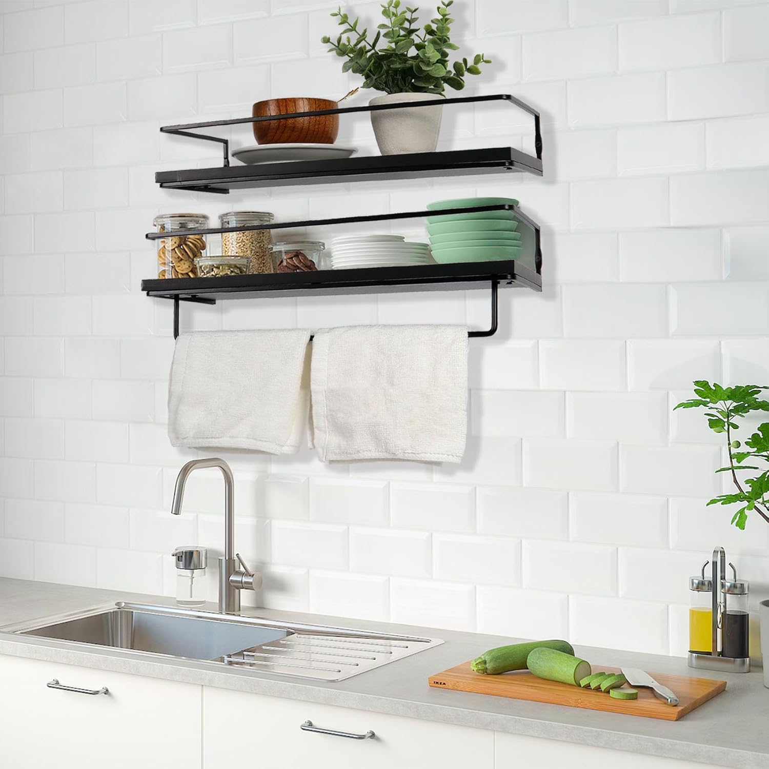Modern Floating Shelf Set with Towel Rack for Bathroom Storage