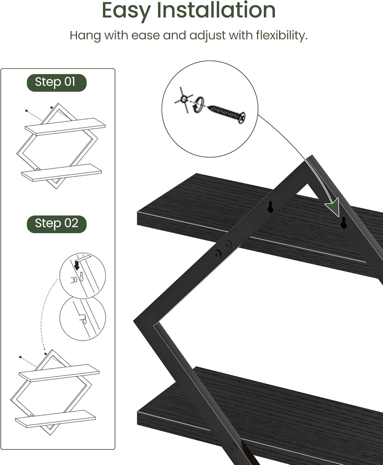 CHOEZON 2-Piece Floating Shelves Set Black Industrial Style