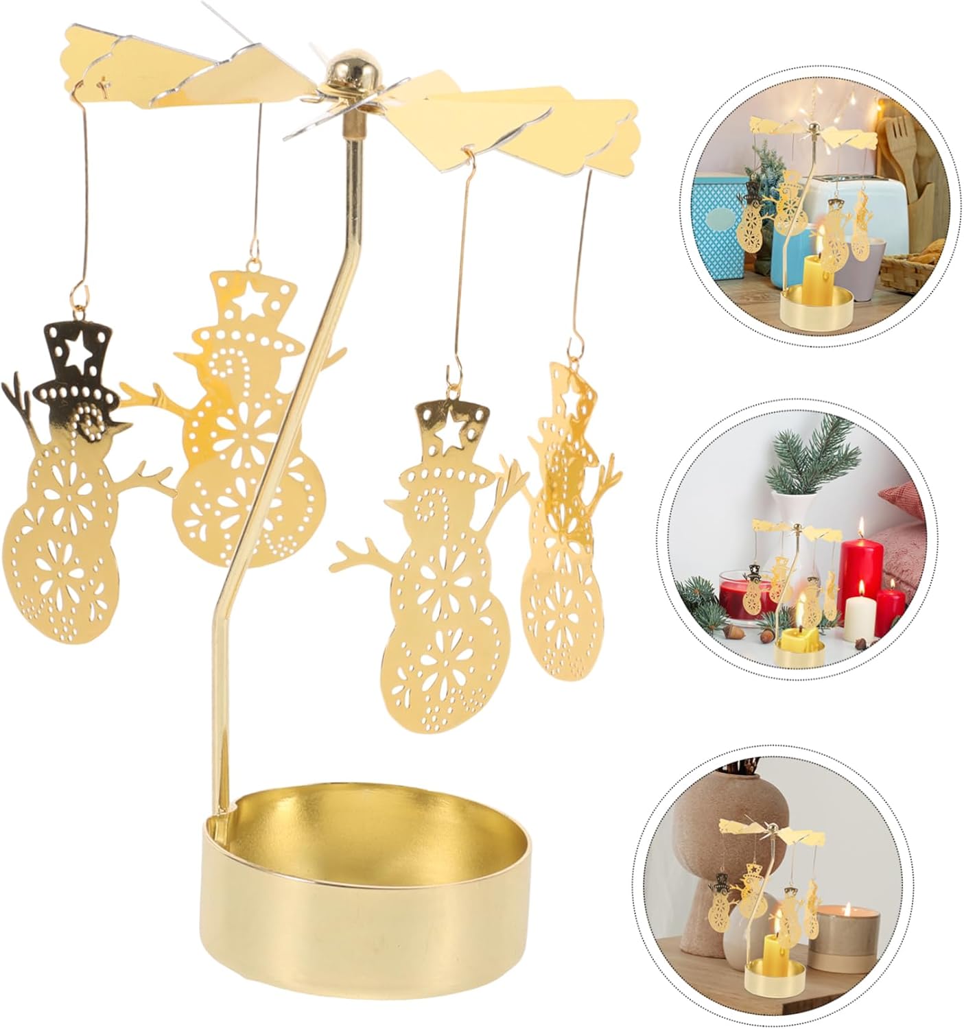 Rotating Carousel Candle Holder Snowman Metal Decor for Christmas