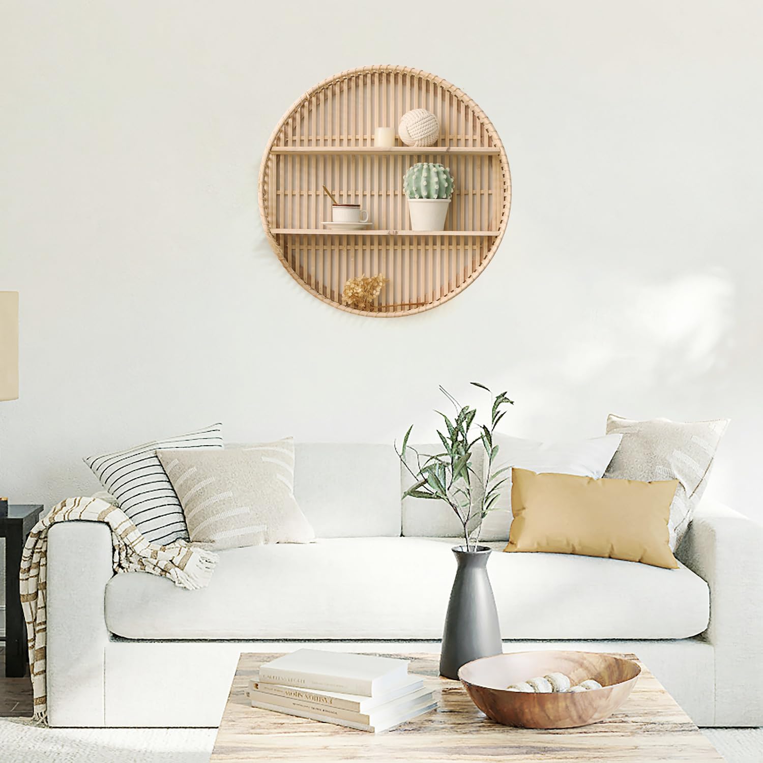 3 Tier Rattan Wall Shelf Boho Farmhouse Decor