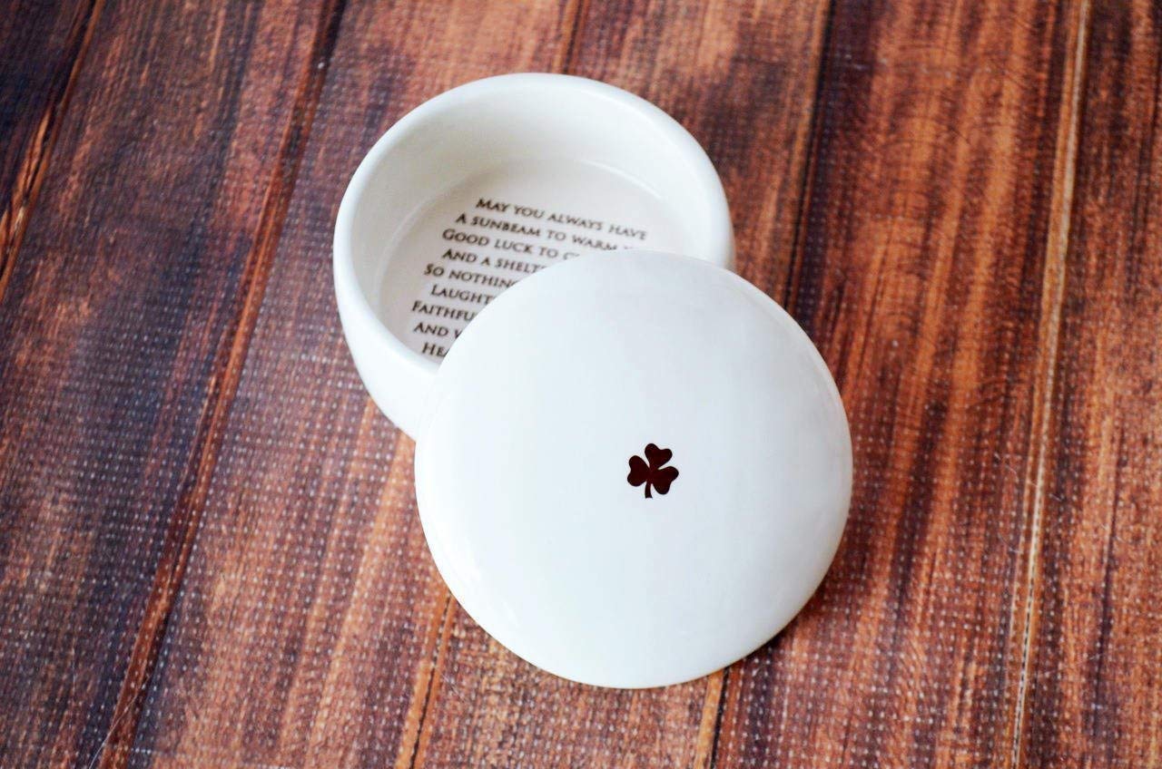 Baptism Gift Round Keepsake Box with Irish Blessing
