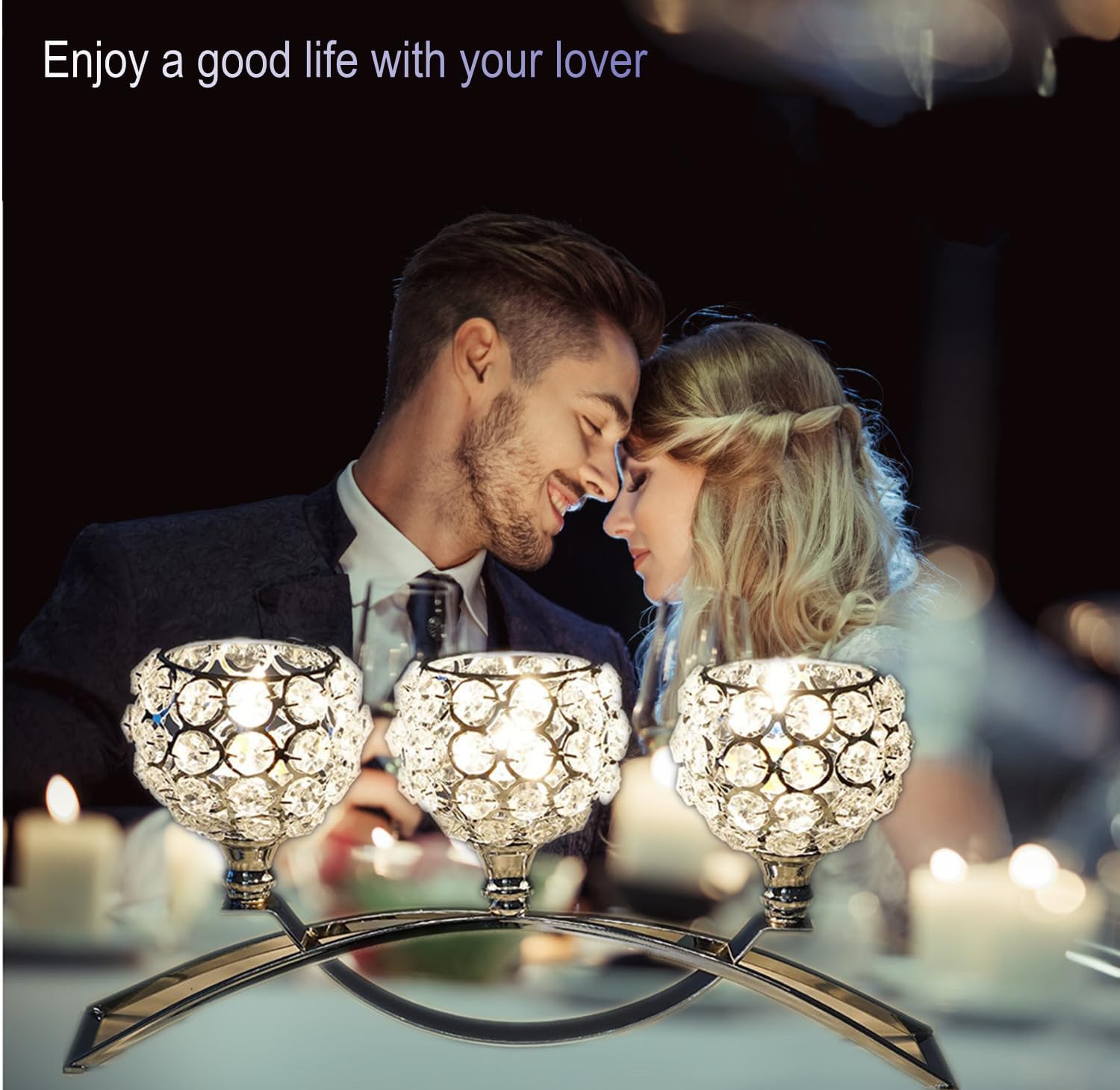 Silver Crystal Candle Holders 3 Arms Bling Table Centerpiece