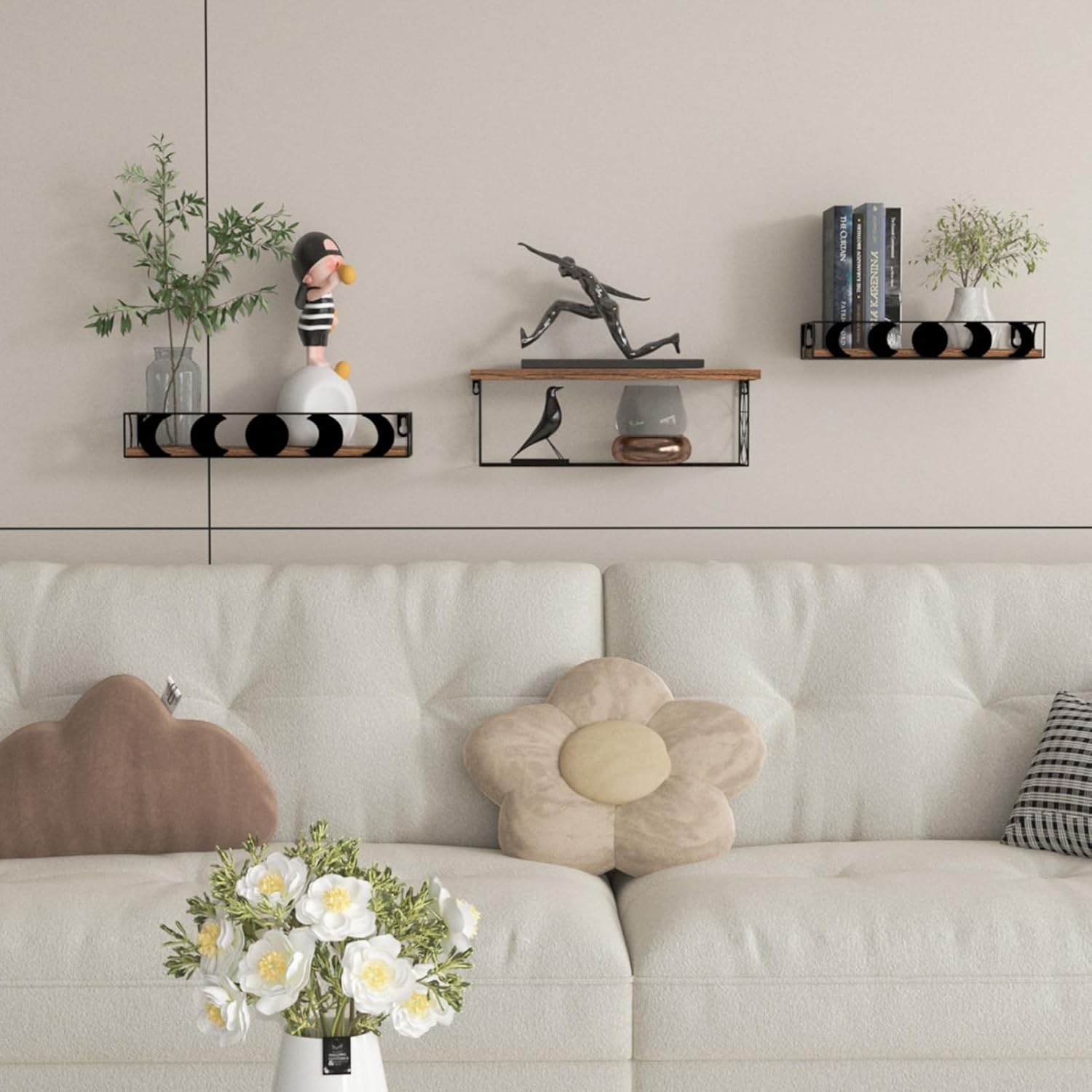 PHAREGE Moon Phase Floating Shelves Set of 3 1