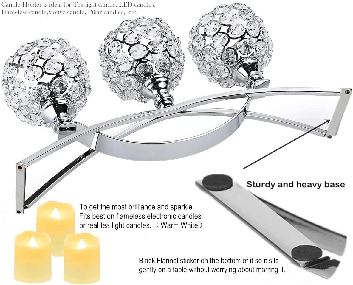 Silver Crystal Candle Holders 3 Arms Bling Table Centerpiece