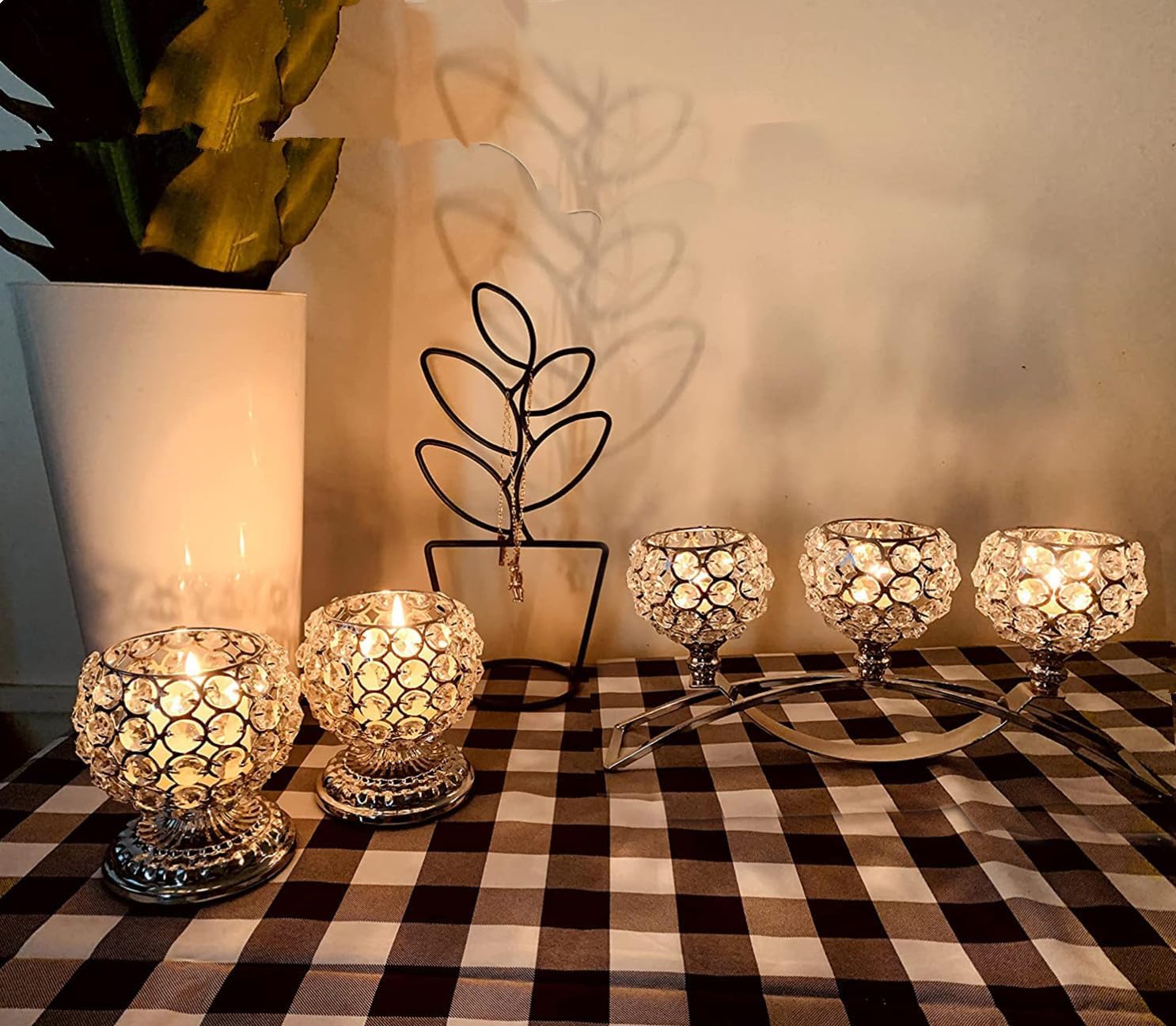 Silver Crystal Candle Holders 3 Arms Bling Table Centerpiece