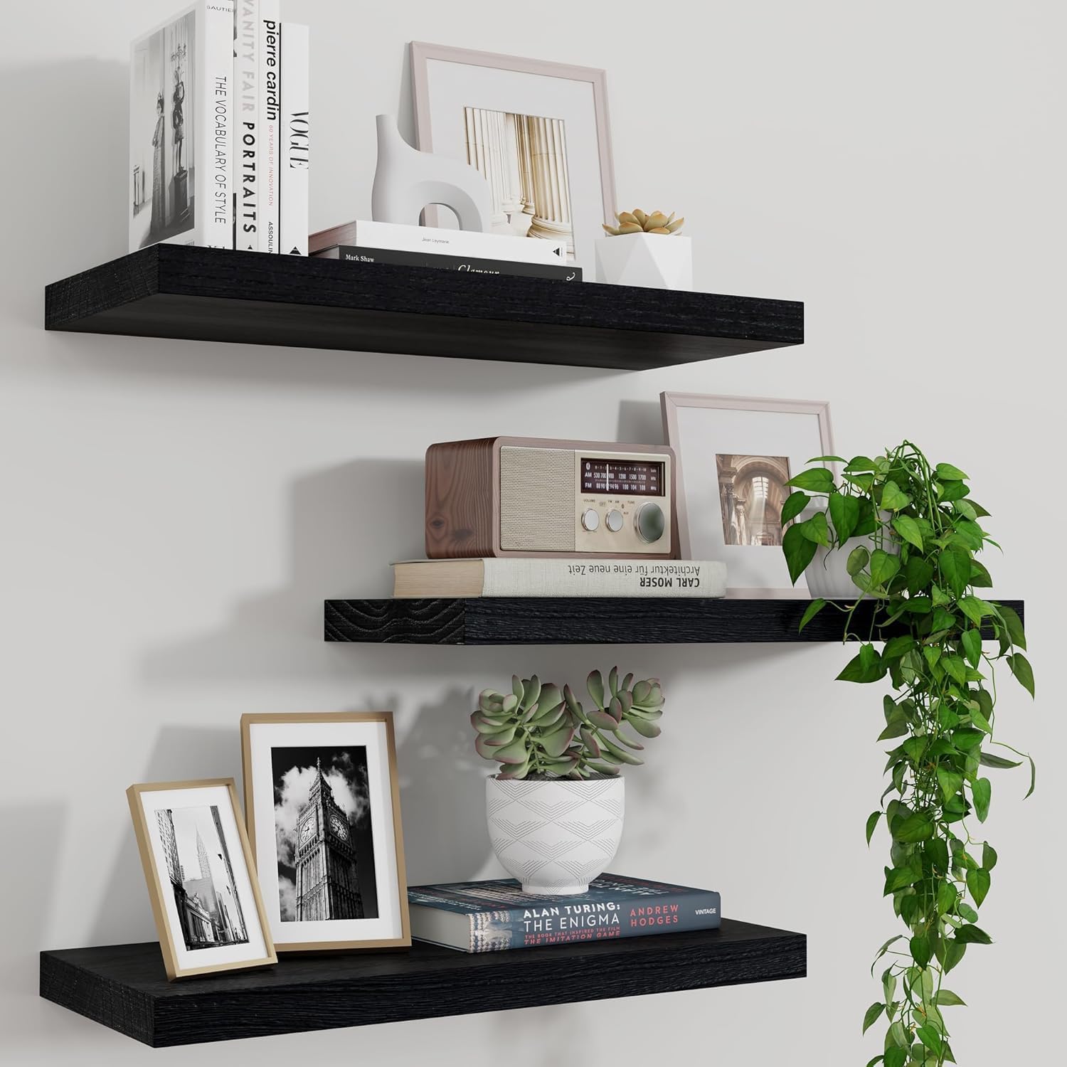 Marsmiles Rustic Floating Shelves Set of 3 17 Inch Wide Black