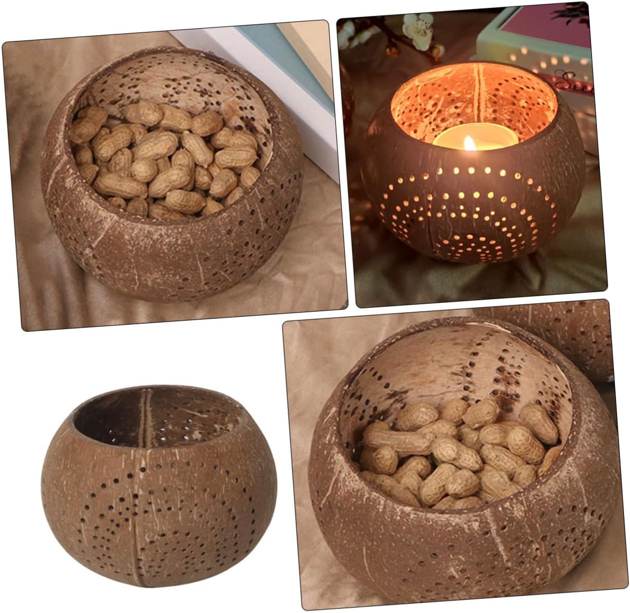 Zerodeko Coconut Shell Candle Bowl Multi-Use Food Container