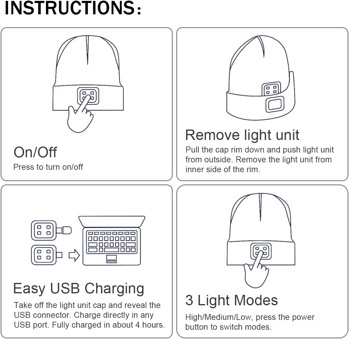 YunTuo LED Beanie with Light Unisex USB Headlamp Winter Cap