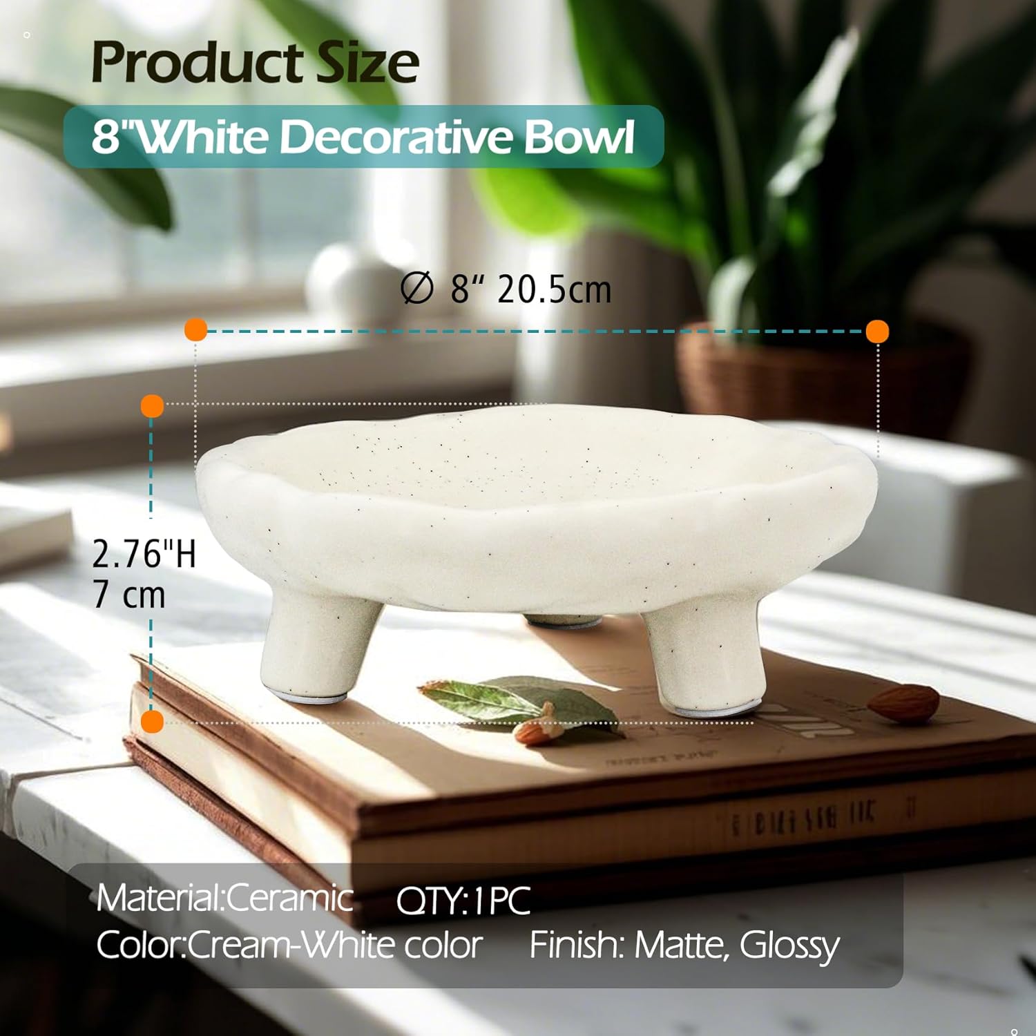 Accessoryway Three-Legs Ceramic Bowl 8 White Footed