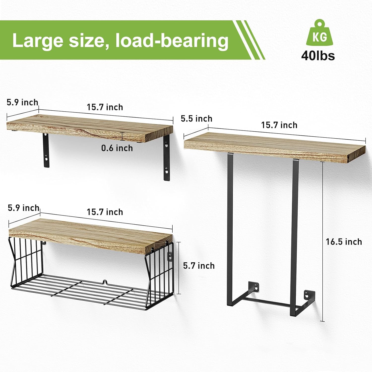 HAMITOR Floating Shelves Over Toilet - Rustic Wood Storage Towel Rack