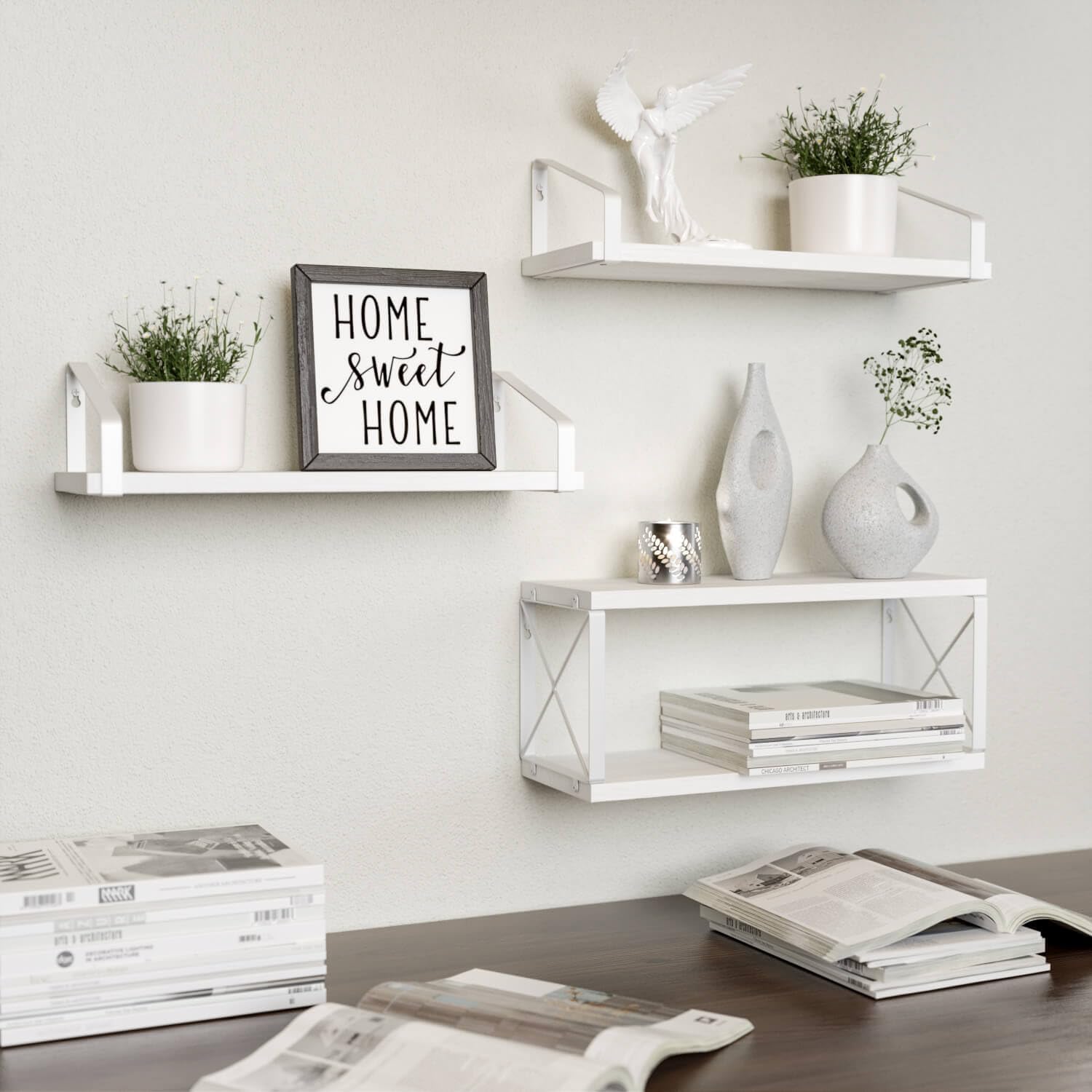RICHER HOUSE Floating White Bathroom Shelves Over Toilet