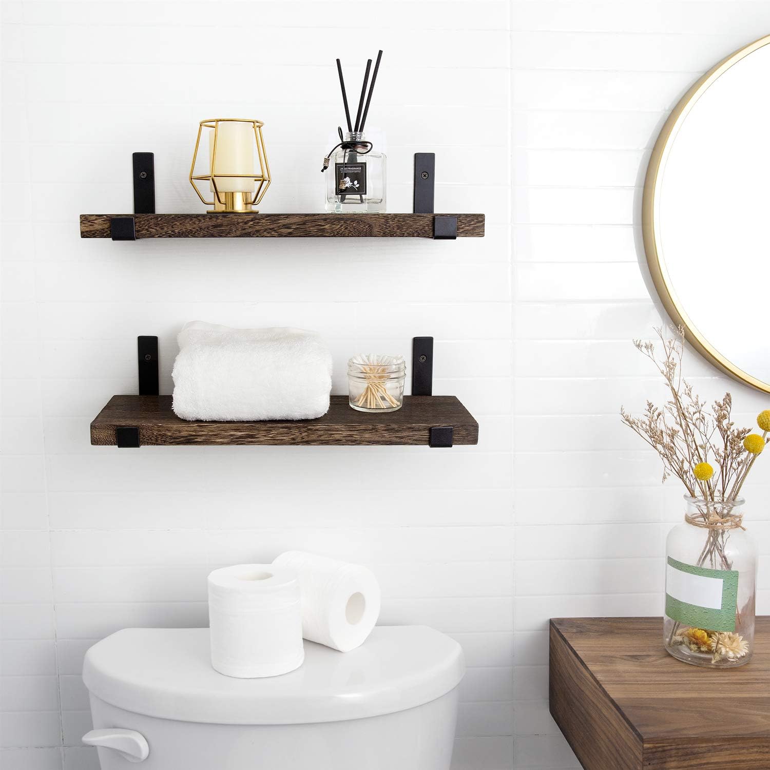 Mkono Rustic Floating Shelves Set of 2 with Lip Brackets
