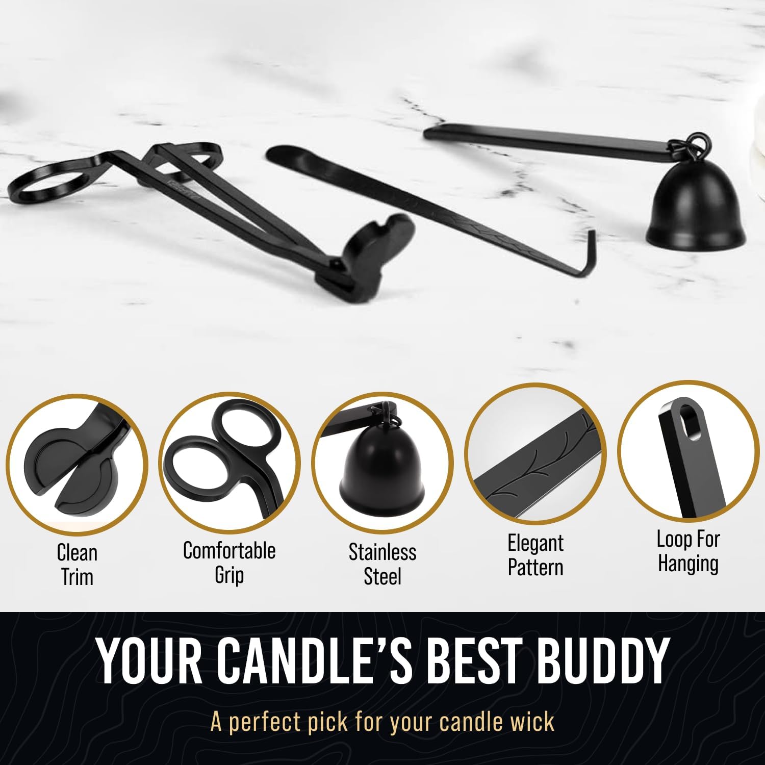 Craft911 3 in 1 Candle Snuffer and Wick Trimmer Kit Black