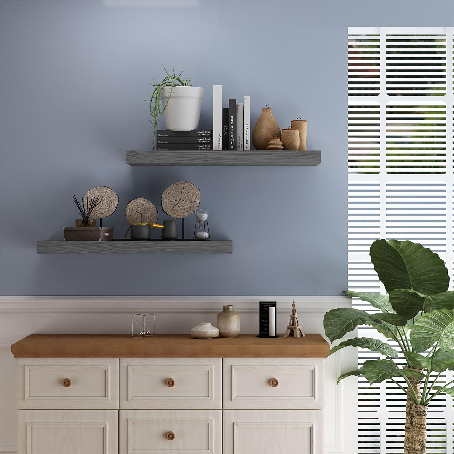 PopiShelves Floating Shelves Set of 2 17 Inch Natural Wood Grey 1