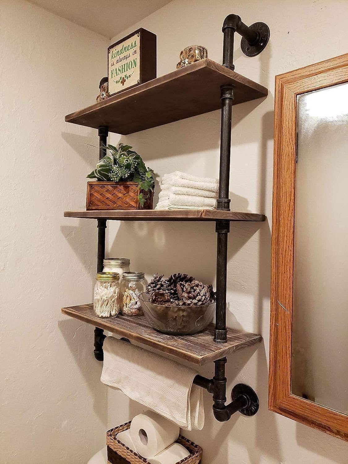 DRIRON Rustic 3-Tier Wall Shelf with Towel Bar24 Industrial Design