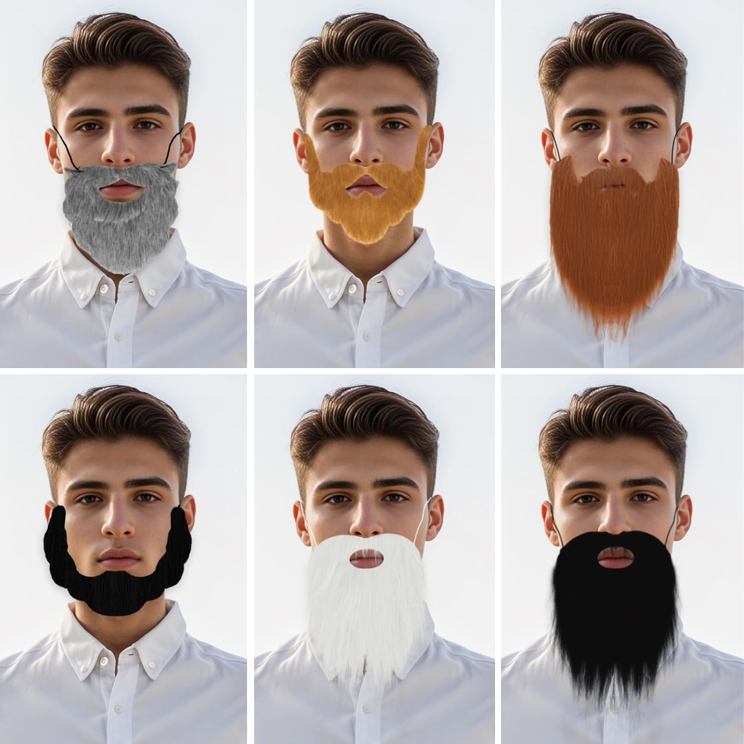 6 Pcs Wizard Beard Halloween Costume Accessories with Adjustable Elastic Rope