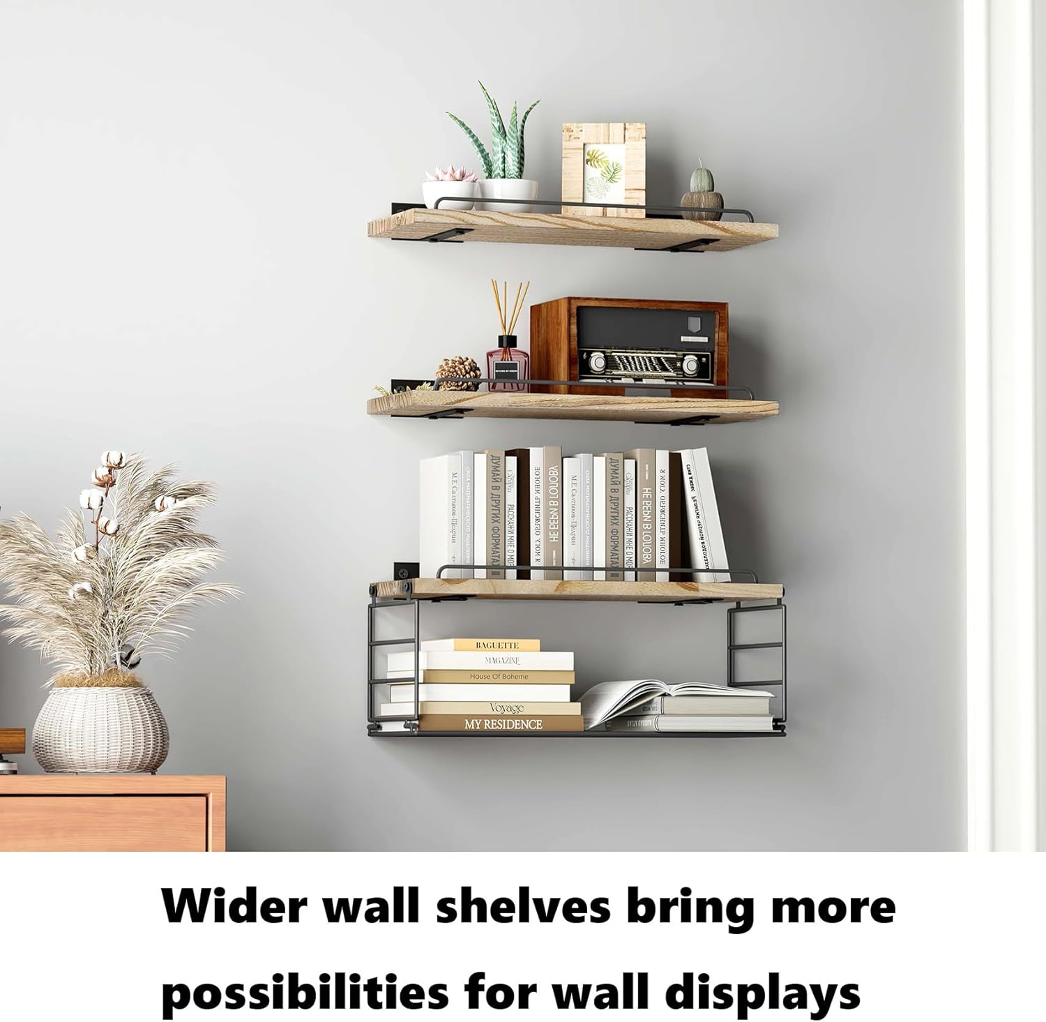 YXDXF Farmhouse Floating Shelf Set of 3 with Guardrail