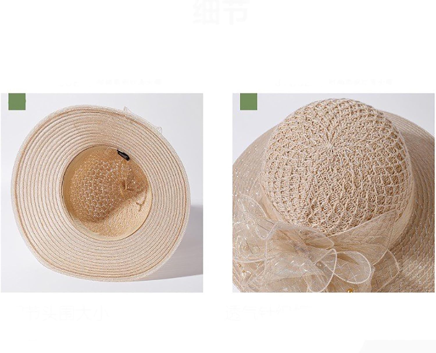 Womens Lightweight Straw Sun Hat with Mesh Bowknot