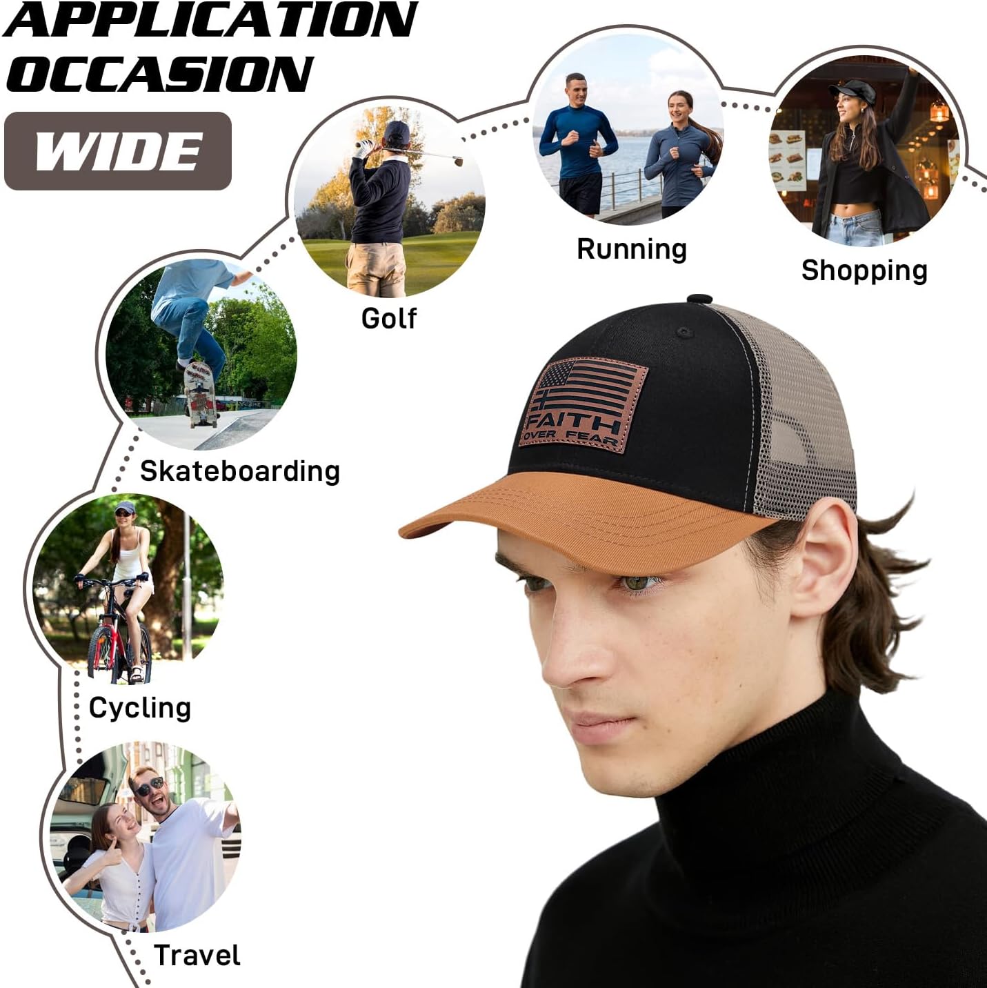 Faith Over Fear Leather Cross Baseball Cap for Men 1
