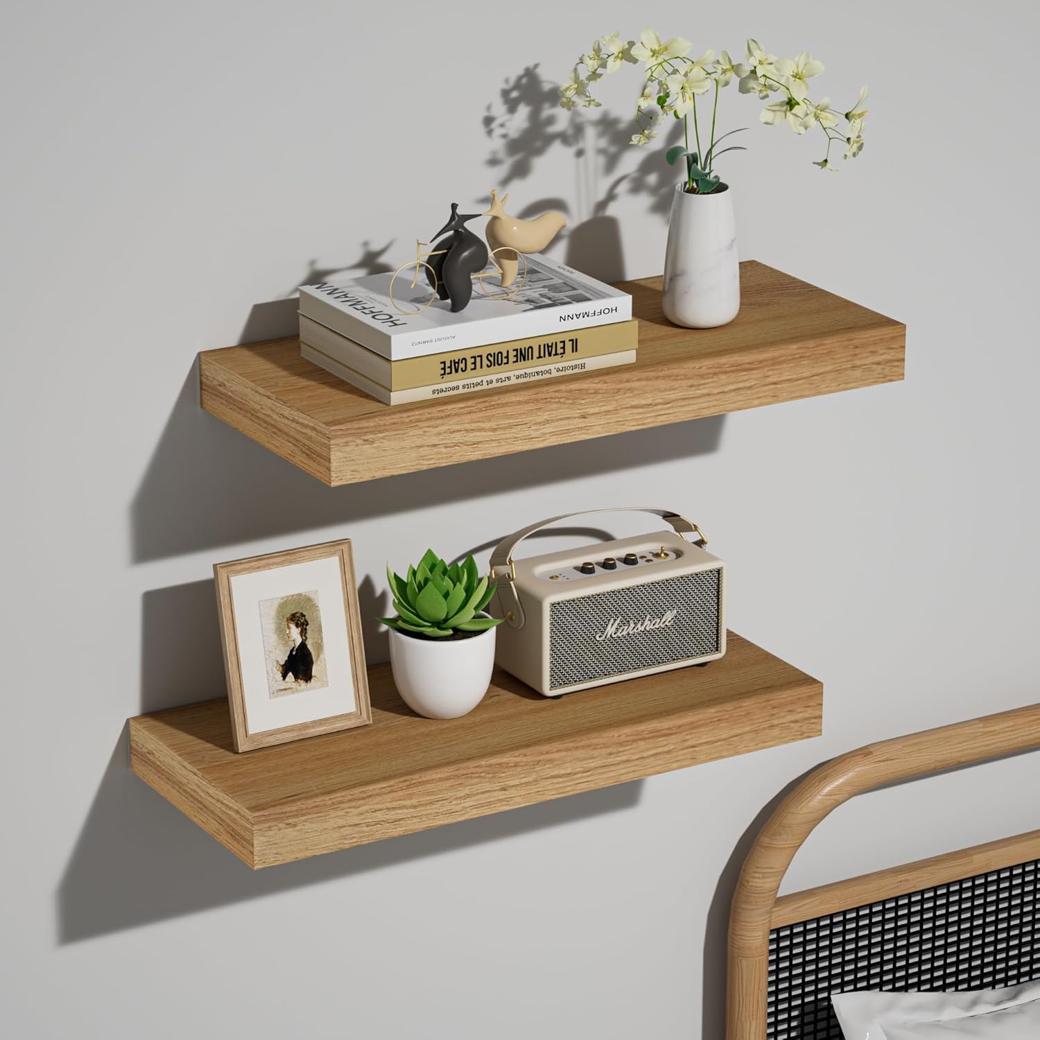 INHABIT UNION 157in Oak Floating Wall Shelves