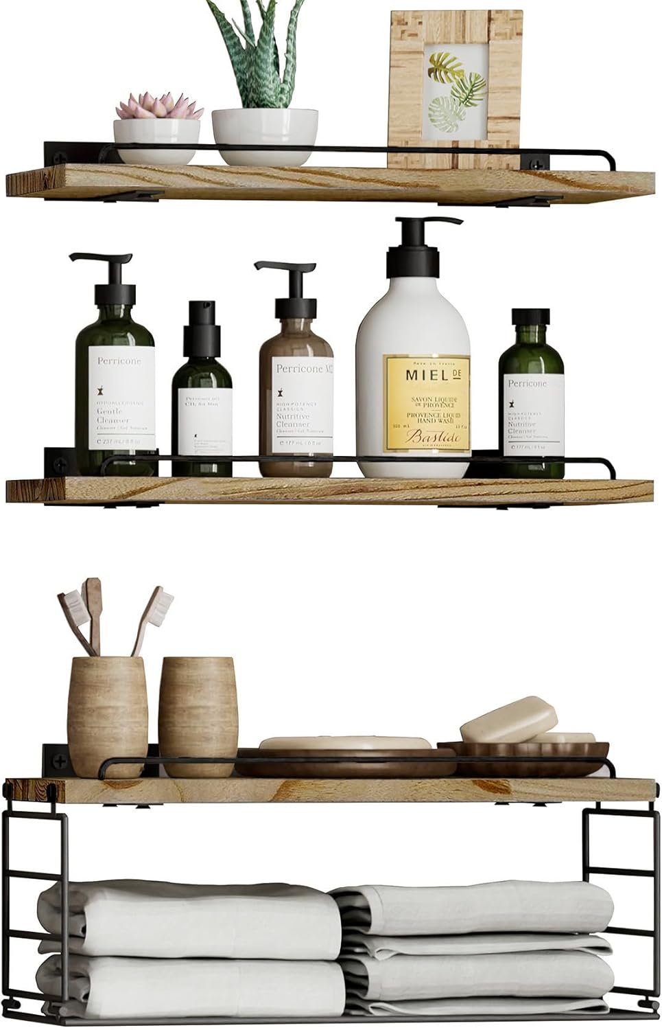 YXDXF Farmhouse Floating Shelf Set of 3 with Guardrail