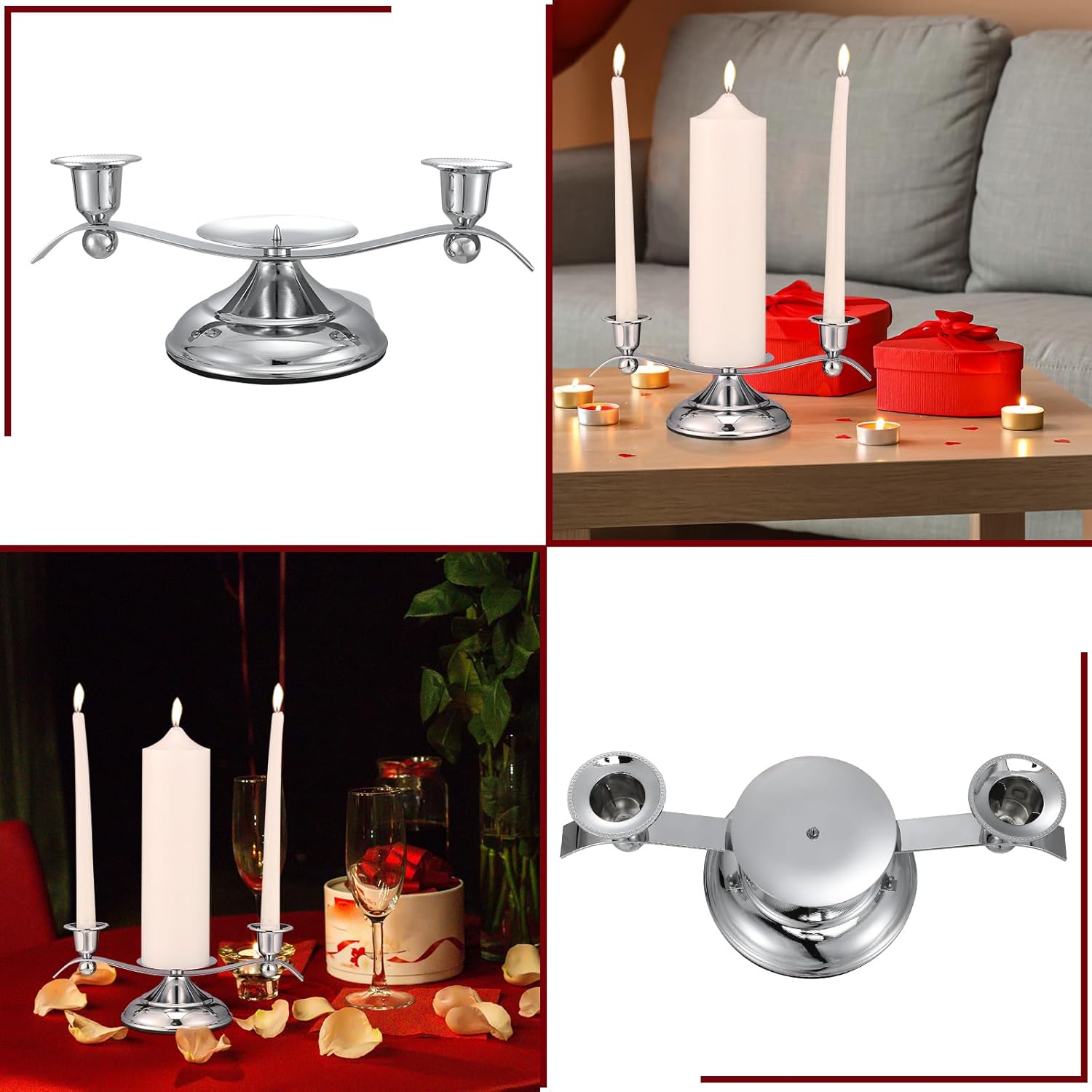 Ziliny 3 Arm Iron Scroll Unity Candle Holder Silver 1