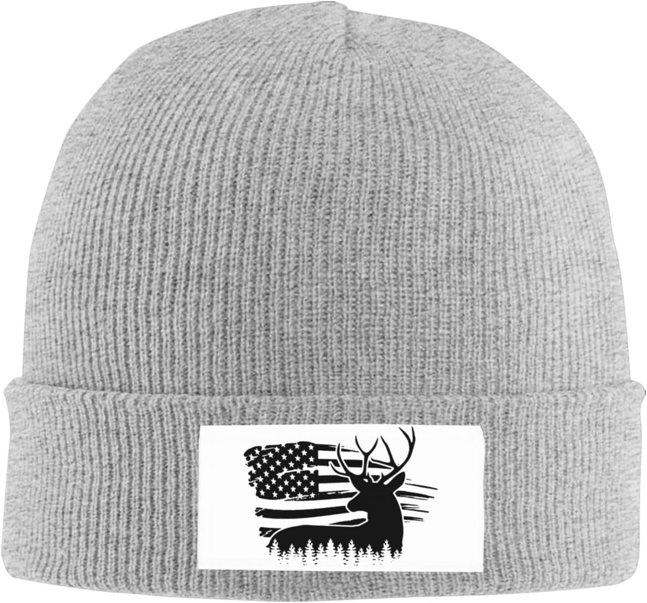 American Flag Deer Knitted Winter Hat with Black Cap