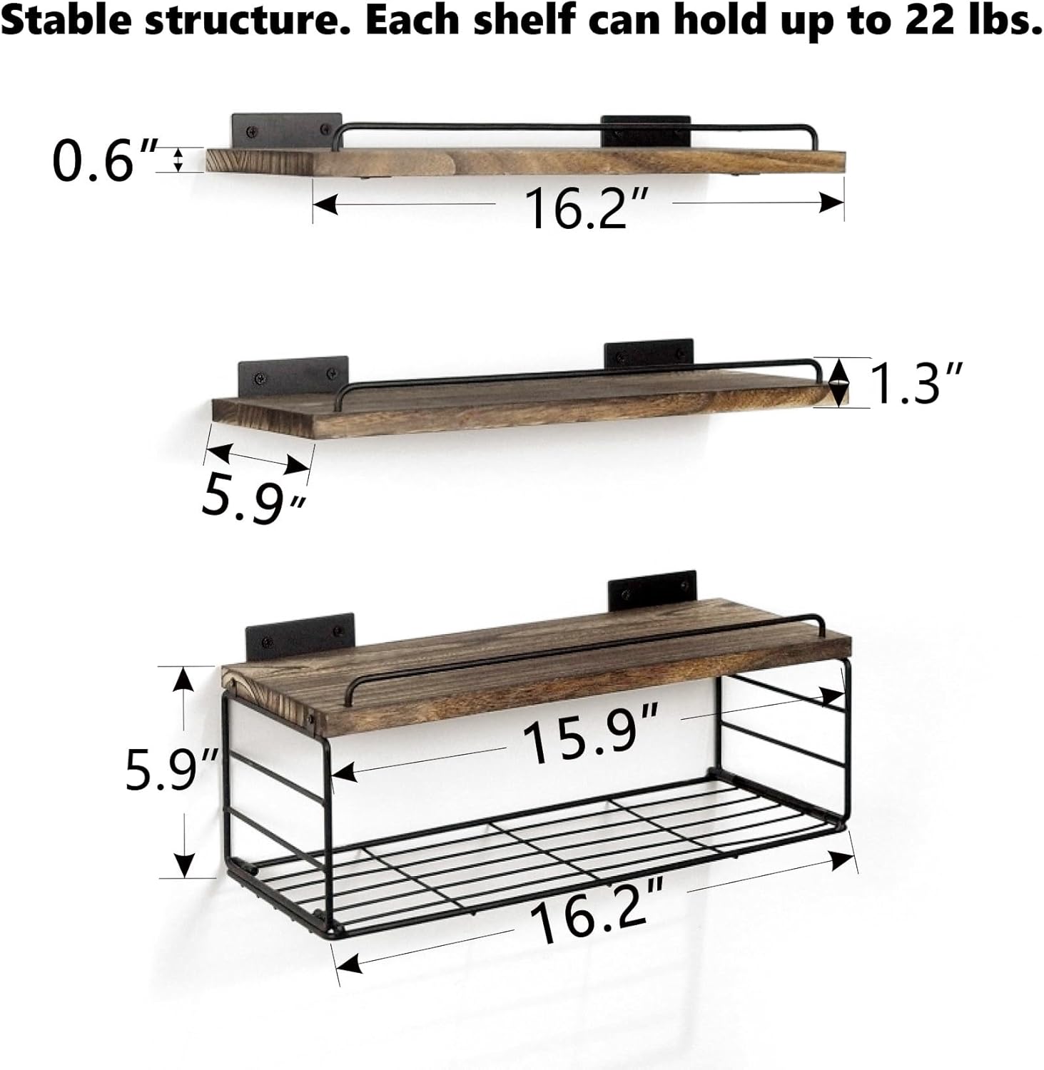 Bathroom Shelves Over Toilet with Guardrail Dark Brown 162 Inch Set of 3
