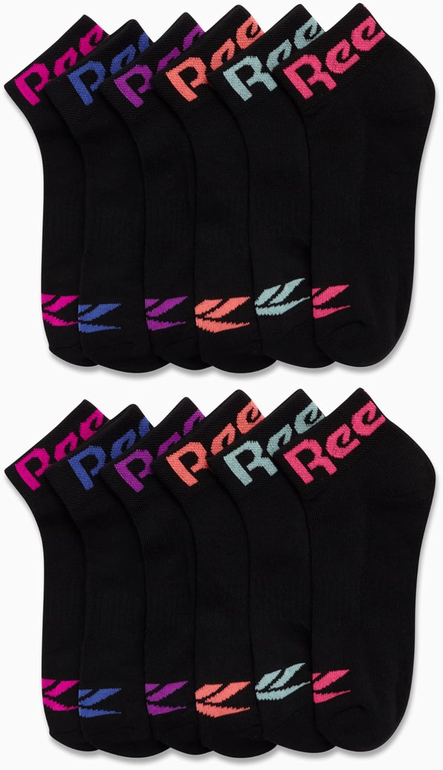 Reebok 12-Pack Stretch Performance Quarter Cut Socks for Girls