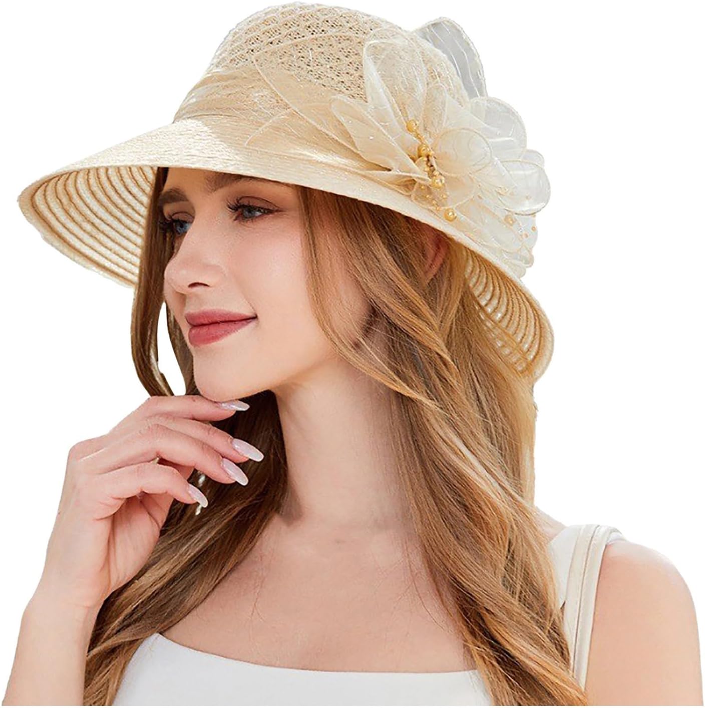 Womens Lightweight Straw Sun Hat with Mesh Bowknot