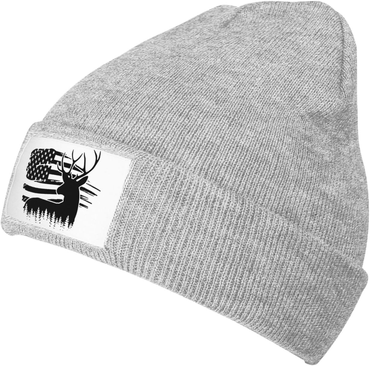 American Flag Deer Knitted Winter Hat with Black Cap