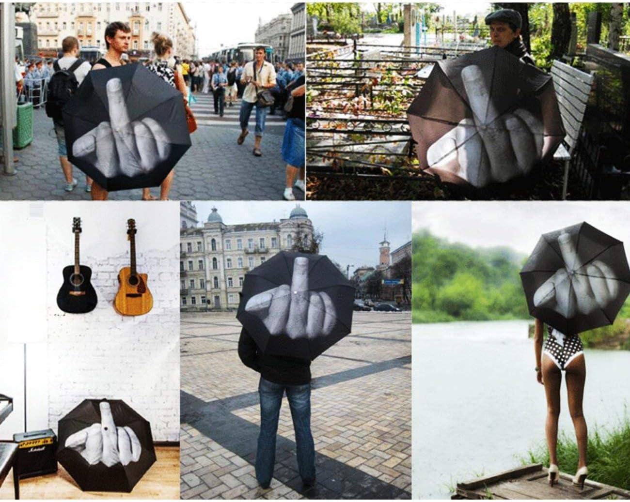 Uooiu TinaWood Funny Middle Finger Umbrella Black