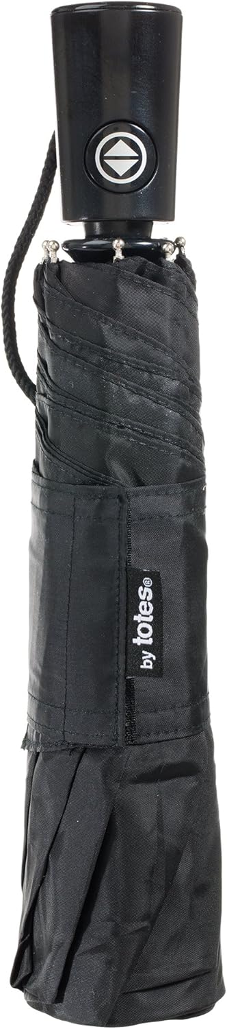 Totes Automatic Open Close Water-Resistant Folding Umbrella Black