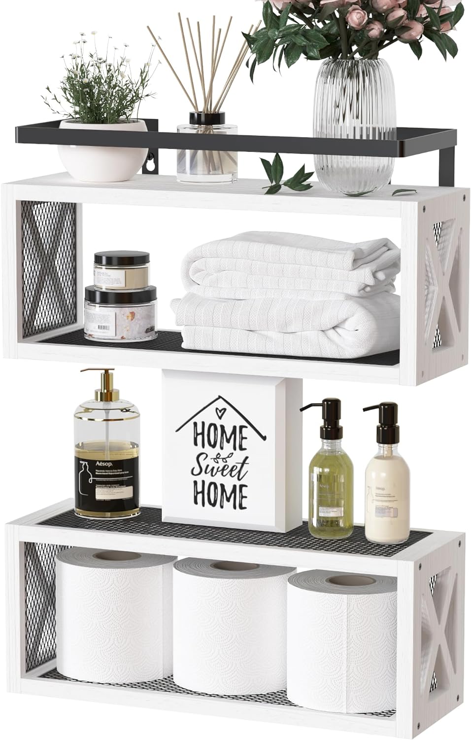 RICHER HOUSE Floating Shelves with Guardrail - White
