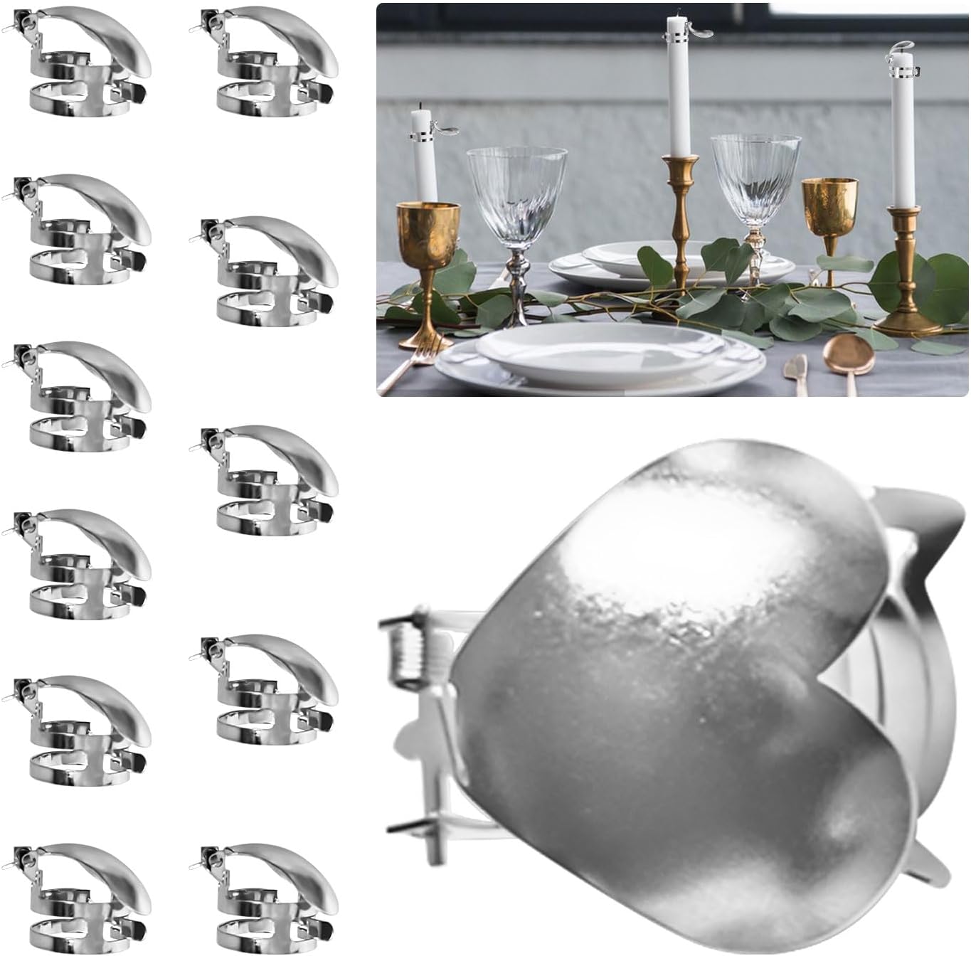 12Pcs Automatic Candle Snuffer Kit with Silver Heart Design