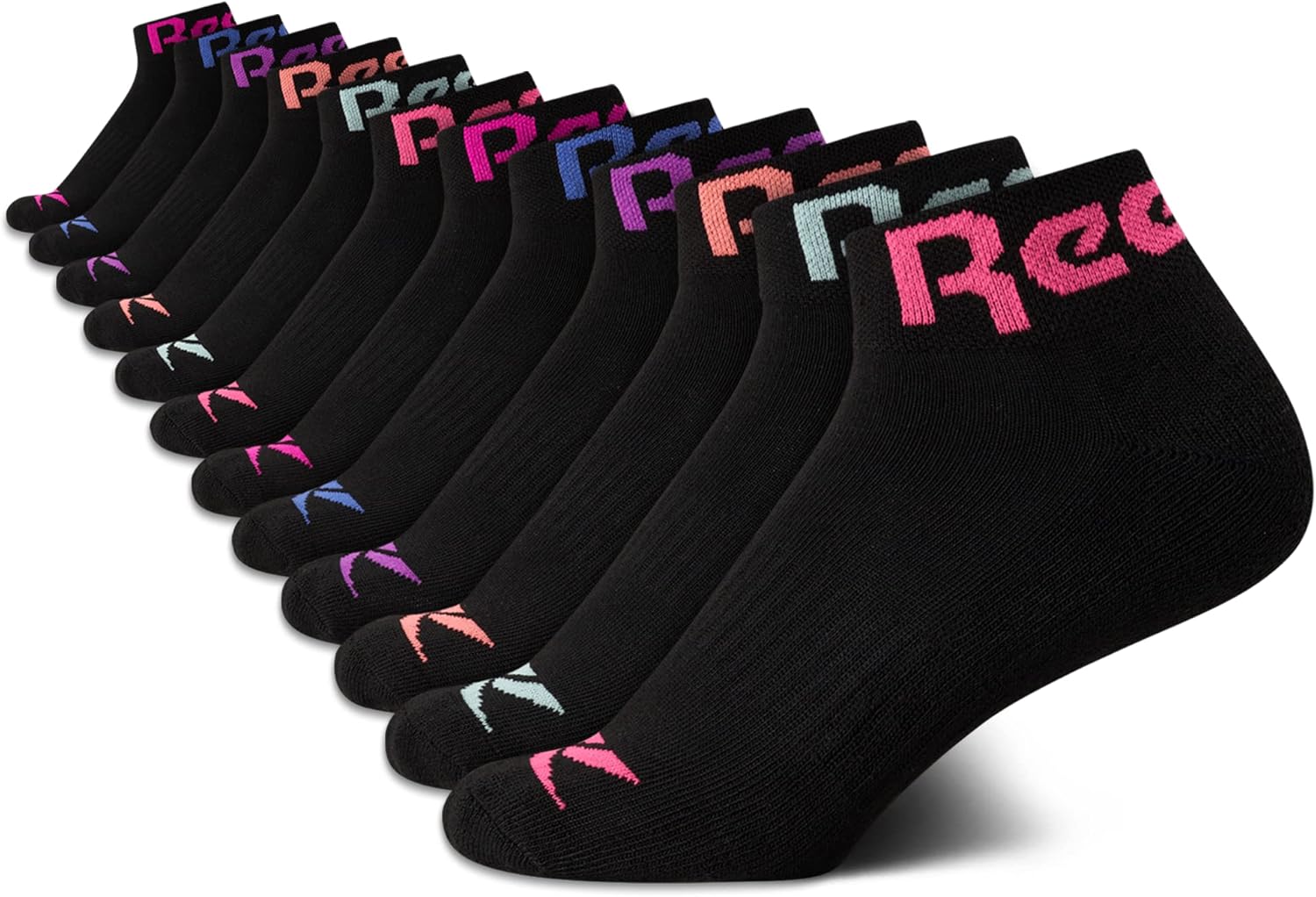Reebok 12-Pack Stretch Performance Quarter Cut Socks for Girls