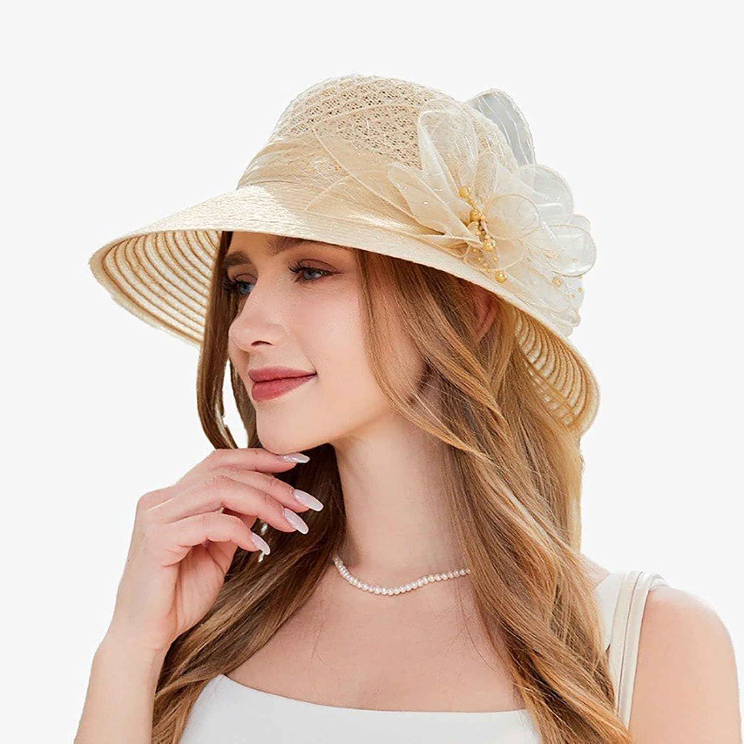 Womens Lightweight Straw Sun Hat with Mesh Bowknot