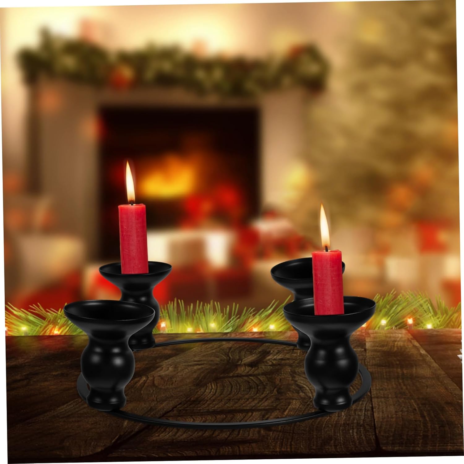 Iron Black Christmas Candle Holder Ring 1