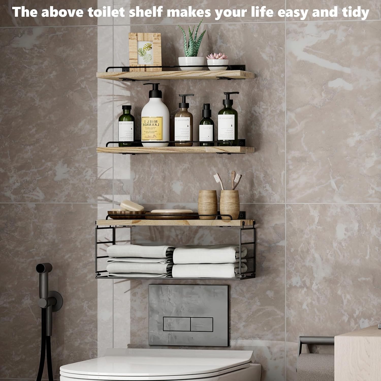 YXDXF Farmhouse Floating Shelf Set of 3 with Guardrail