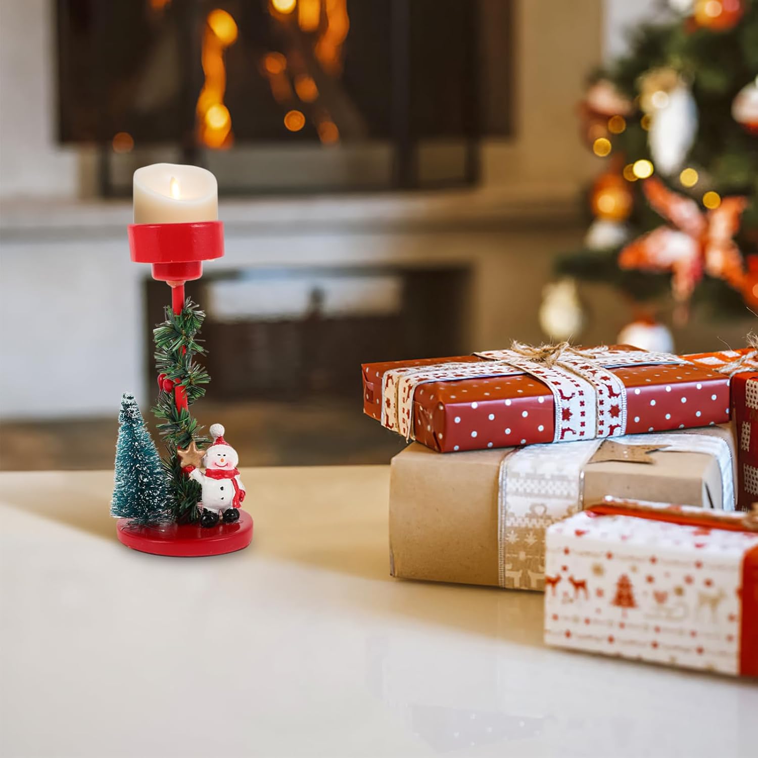 Exquisite Resin Snowman Candle Holder Winter Wedding Decor 1