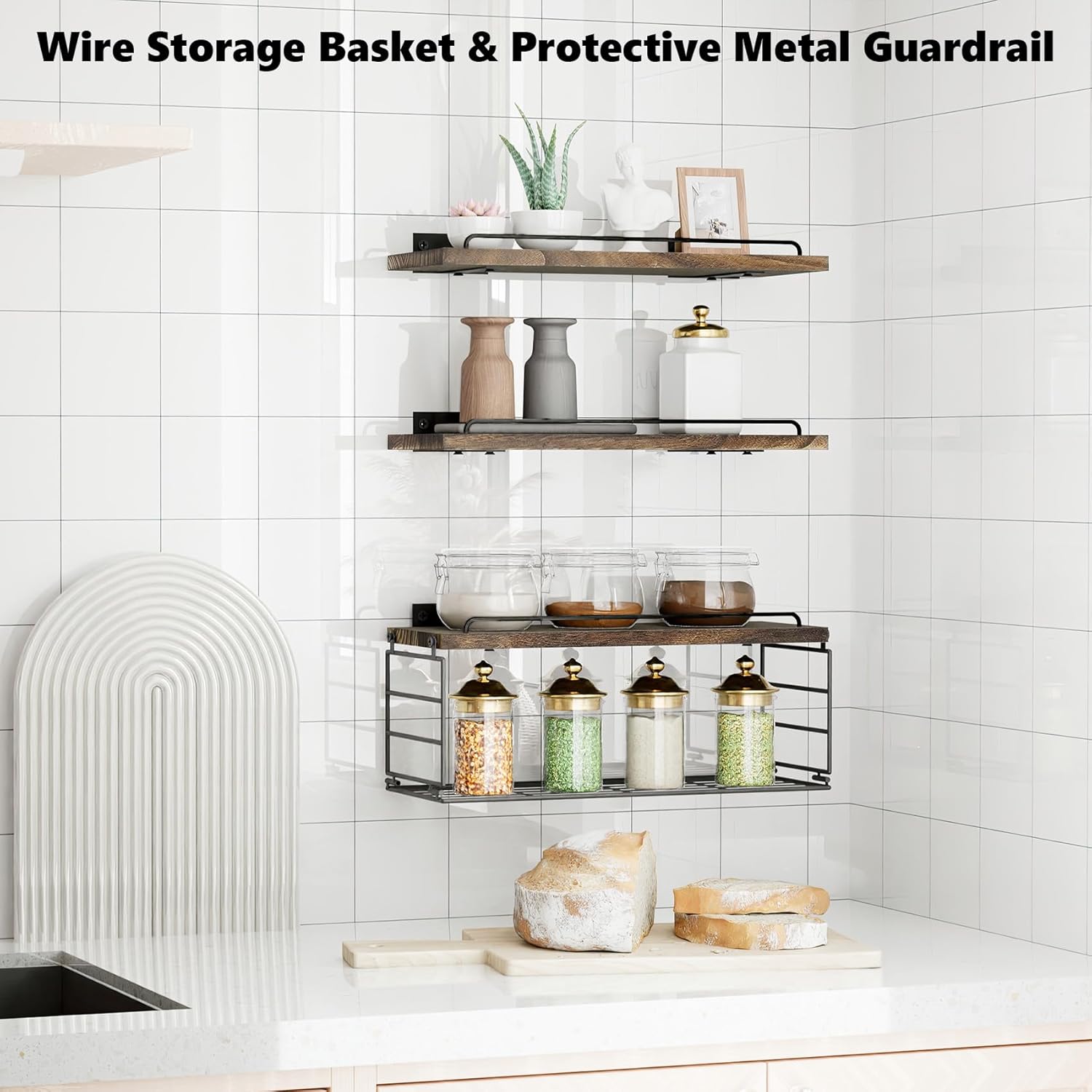 Bathroom Shelves Over Toilet with Guardrail Dark Brown 162 Inch Set of 3